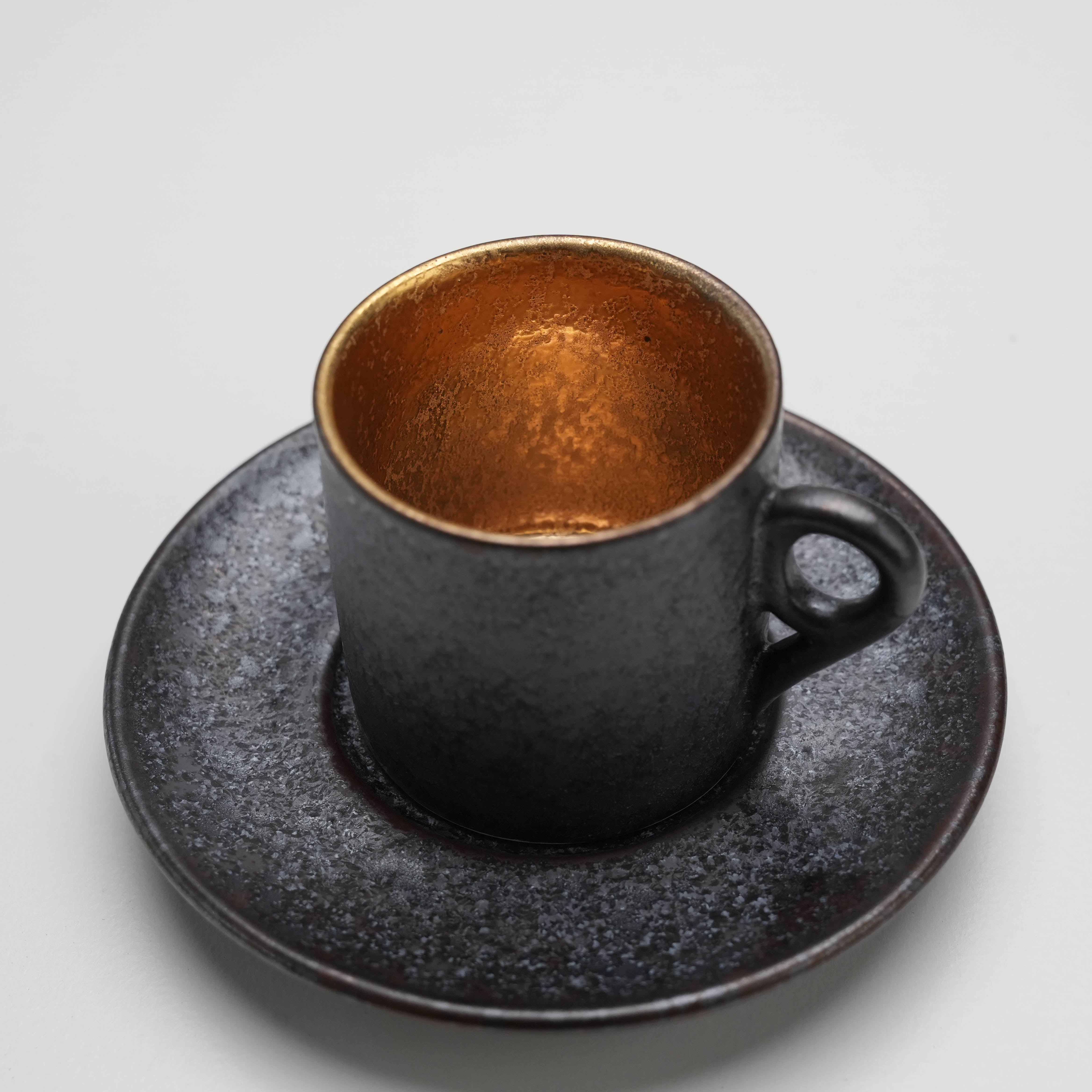Arita Ware Crystal Glaze Black Gold Espresso Cup & Saucer Set