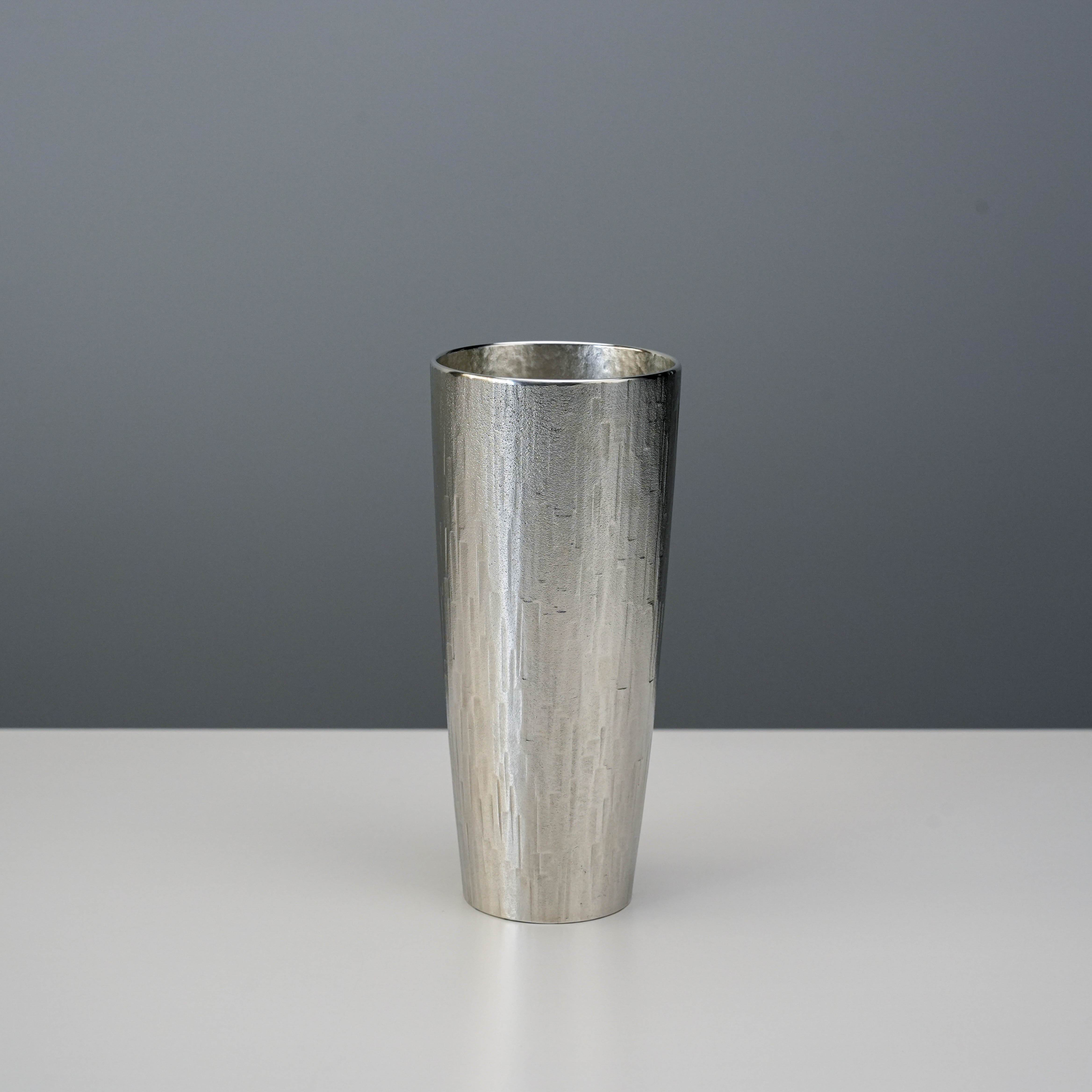 Osaka Suzuki Tinware Tumbler - Tin Tumbler | Japanese Heritage, featuring a tall, sleek 100% tin design with hand-carved vertical textures.