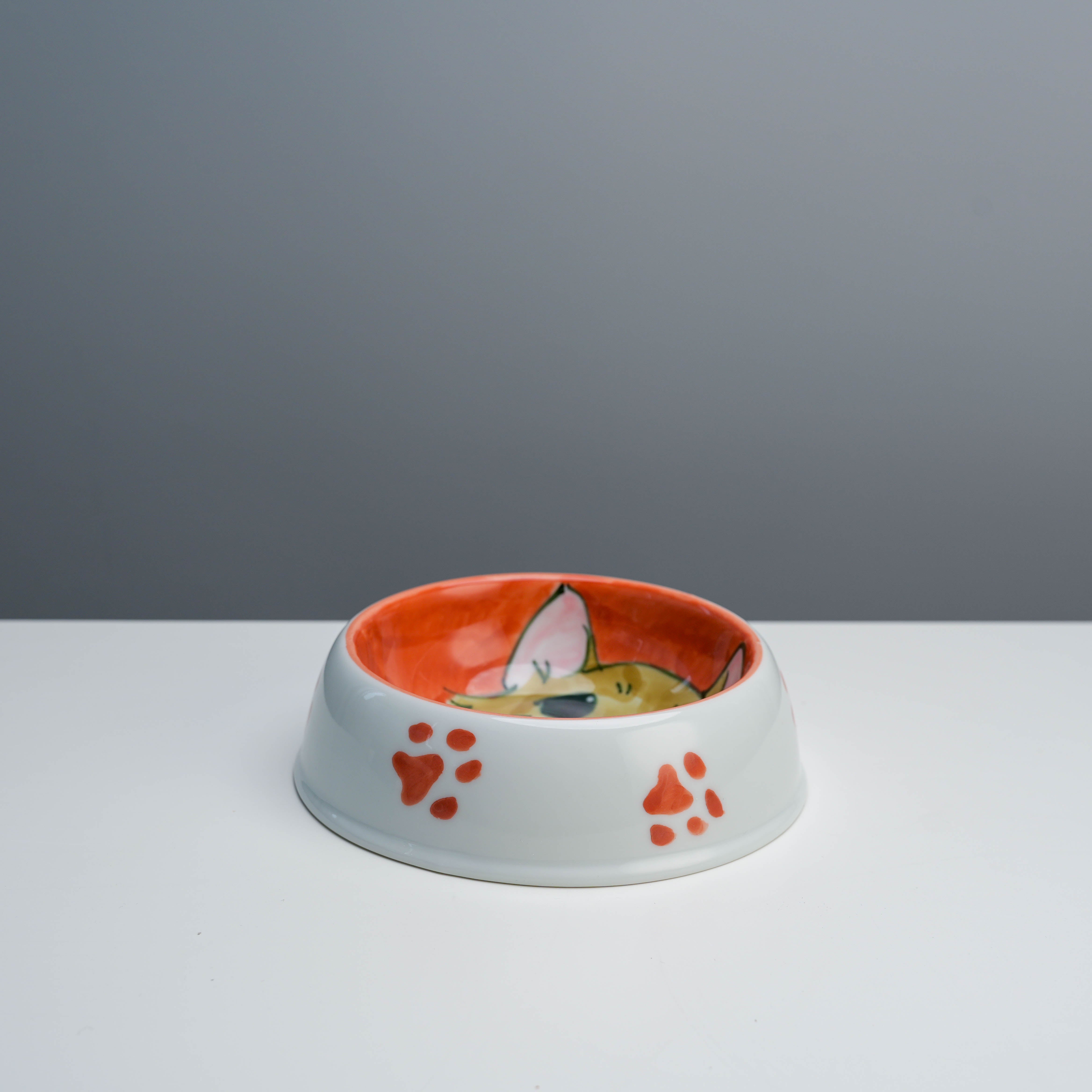 Arita Ware Hand Painted Dog Bowl - Shiba/Corgi