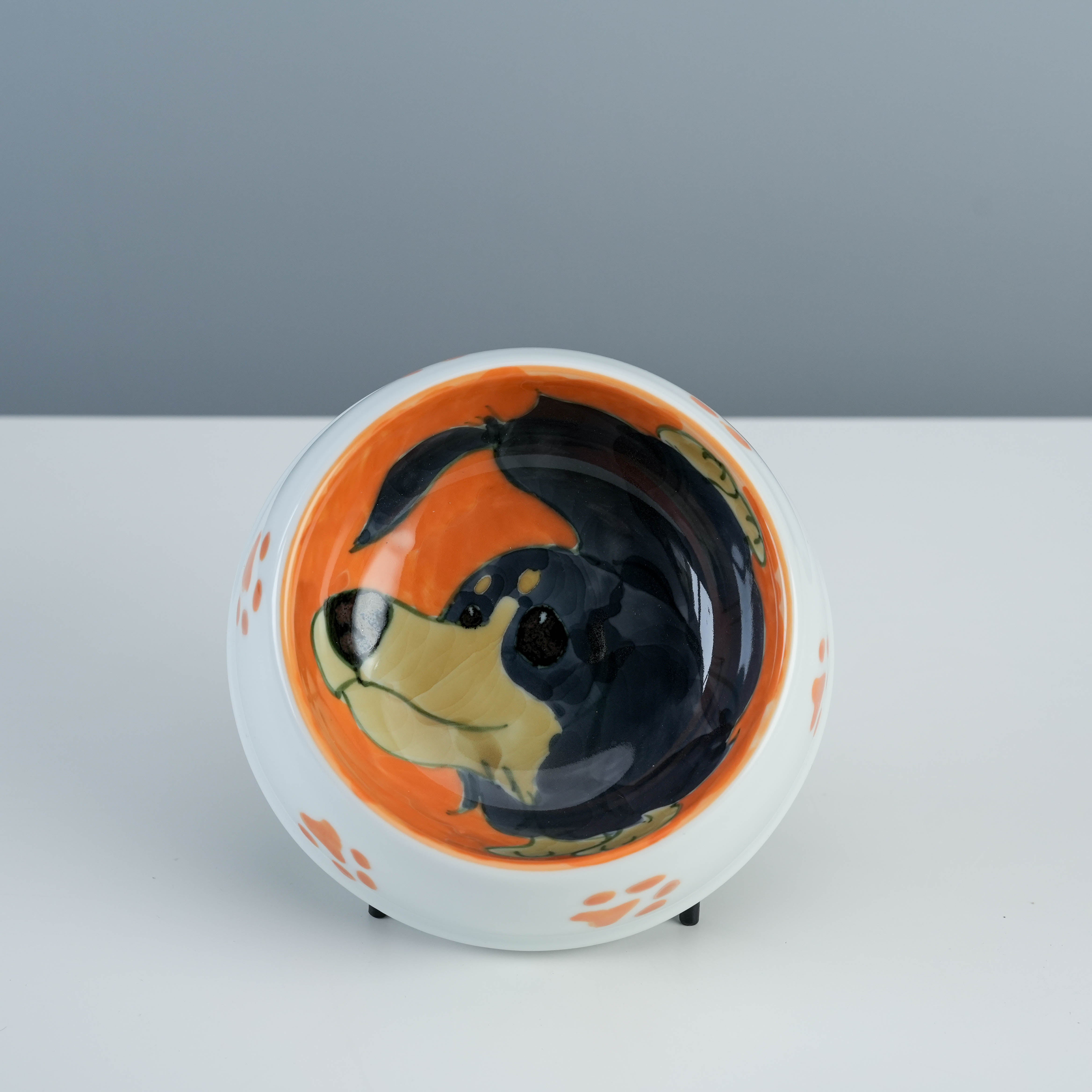Arita Ware Dog Bowl Hand Painted Dachshund Durable Ceramic Pet