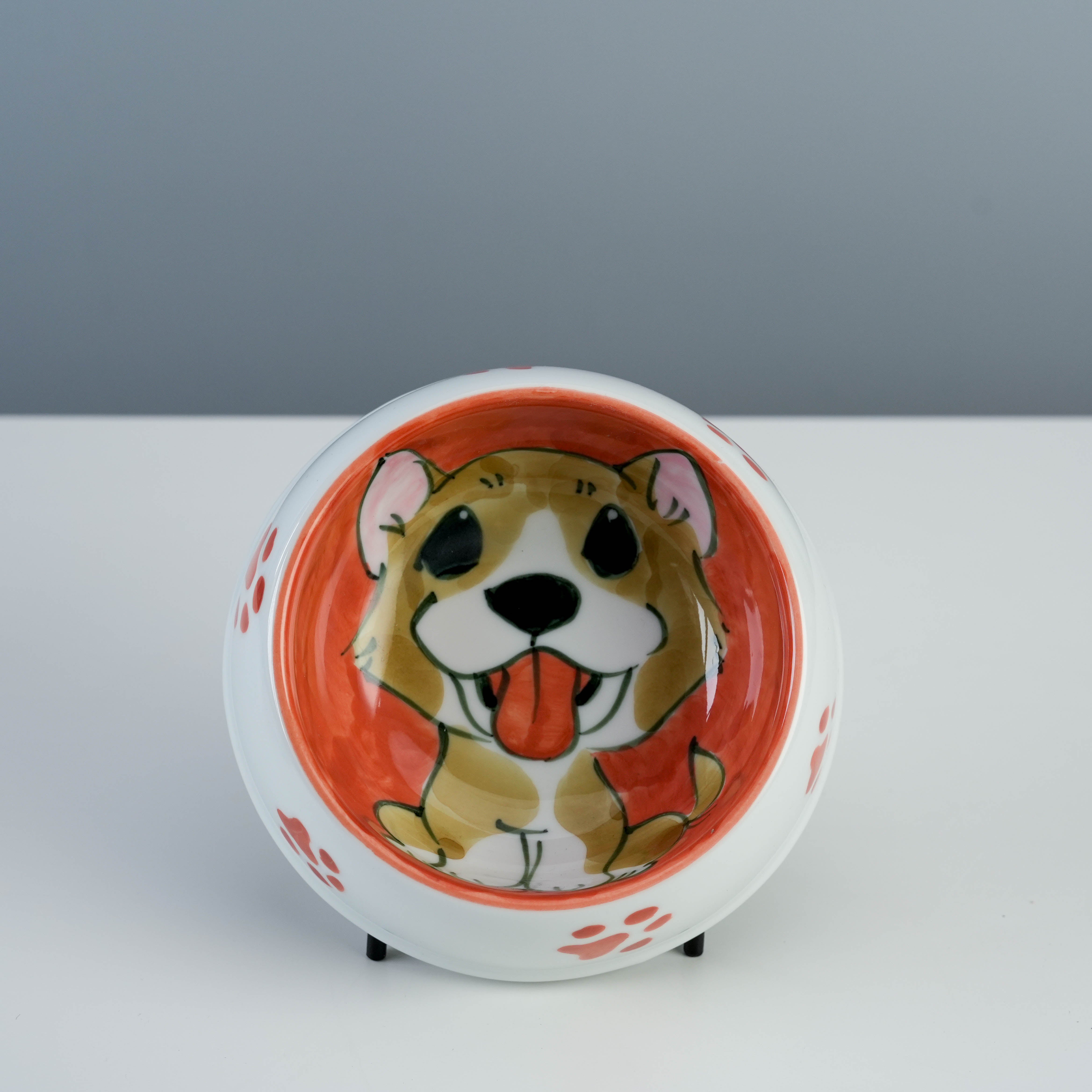 Arita Ware Hand Painted Dog Bowl - Shiba/Corgi
