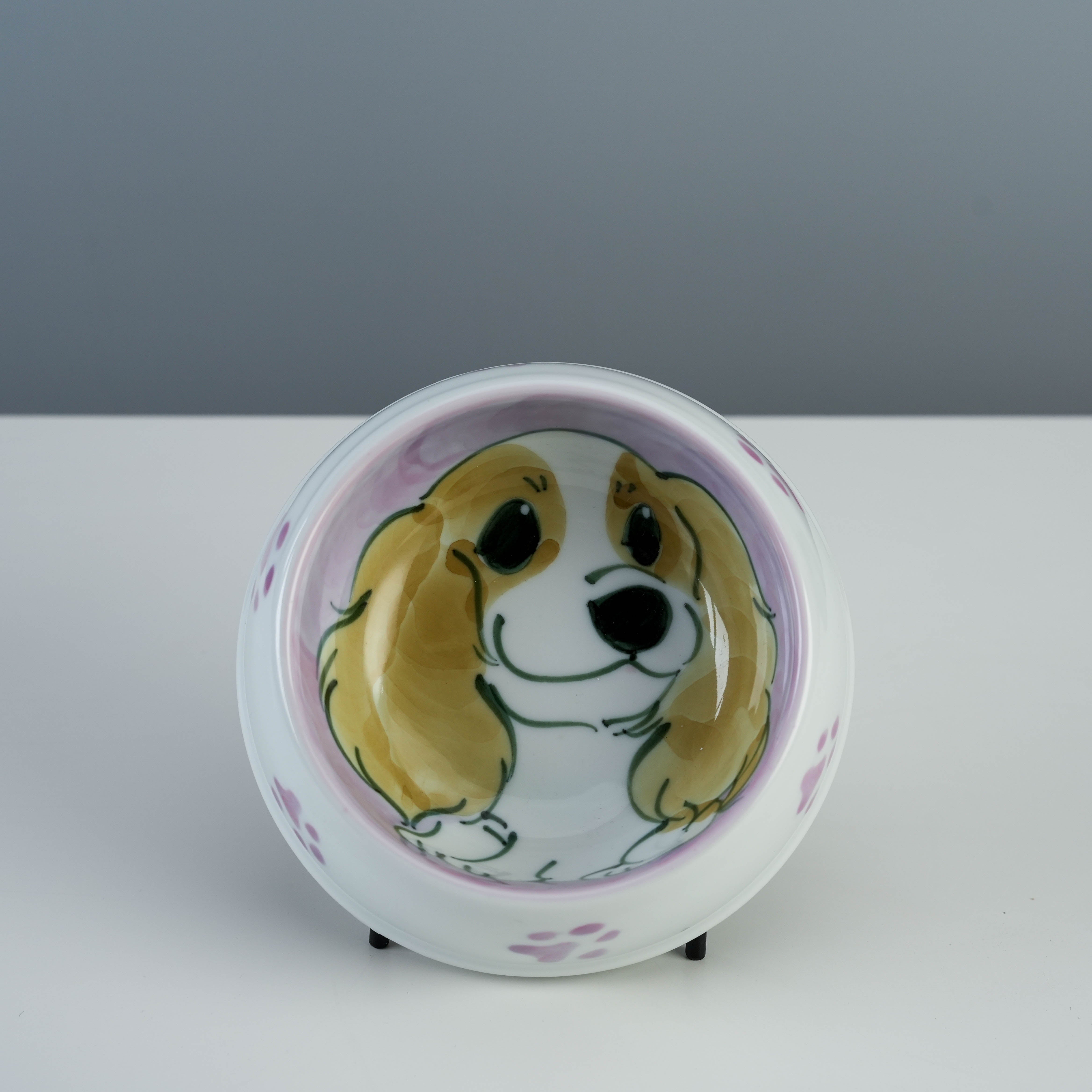 Arita Ware Hand Painted Dog Bowl - Cavalier King Charles Spaniel