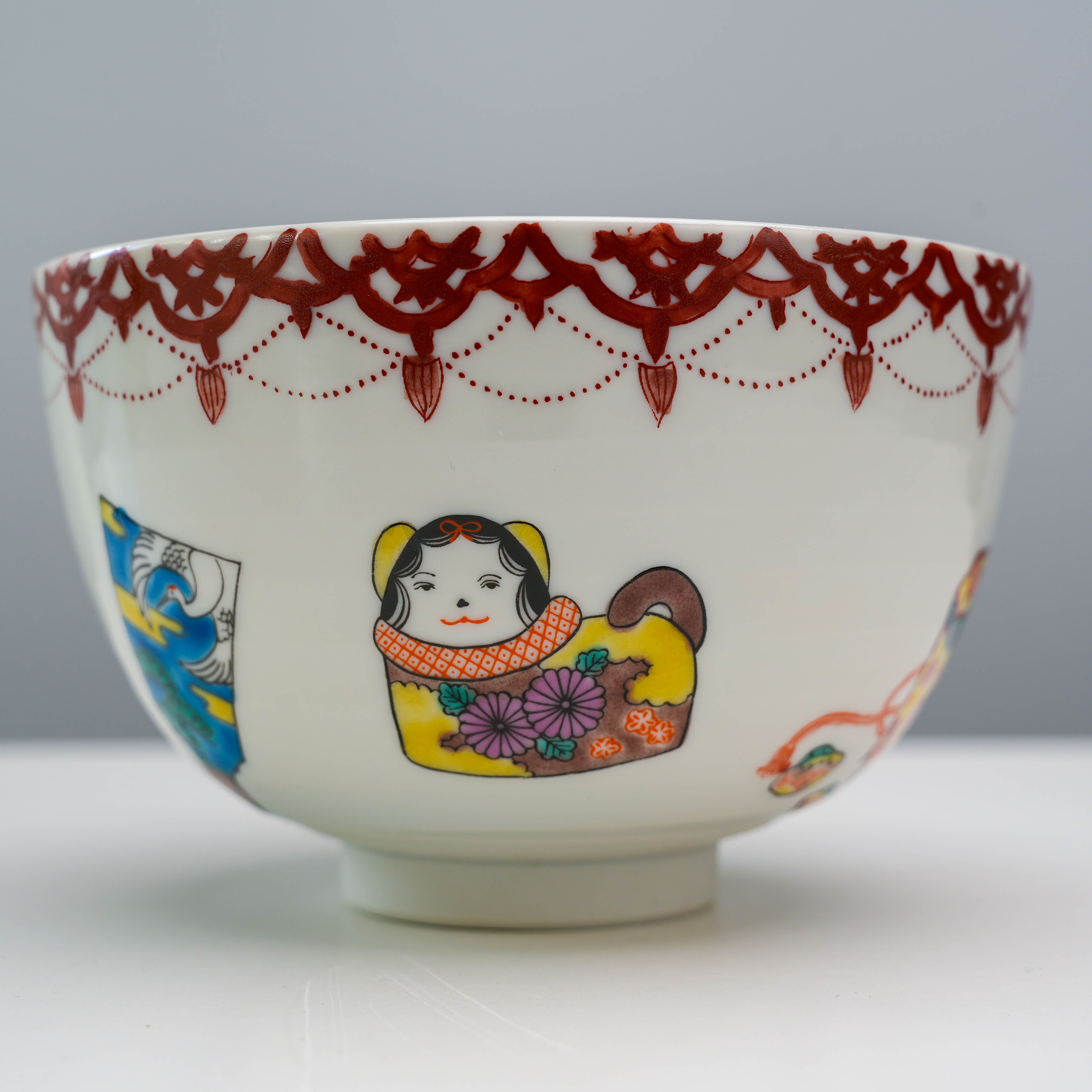 Kutani Ware Japanese Folk Toys Matcha Bowl