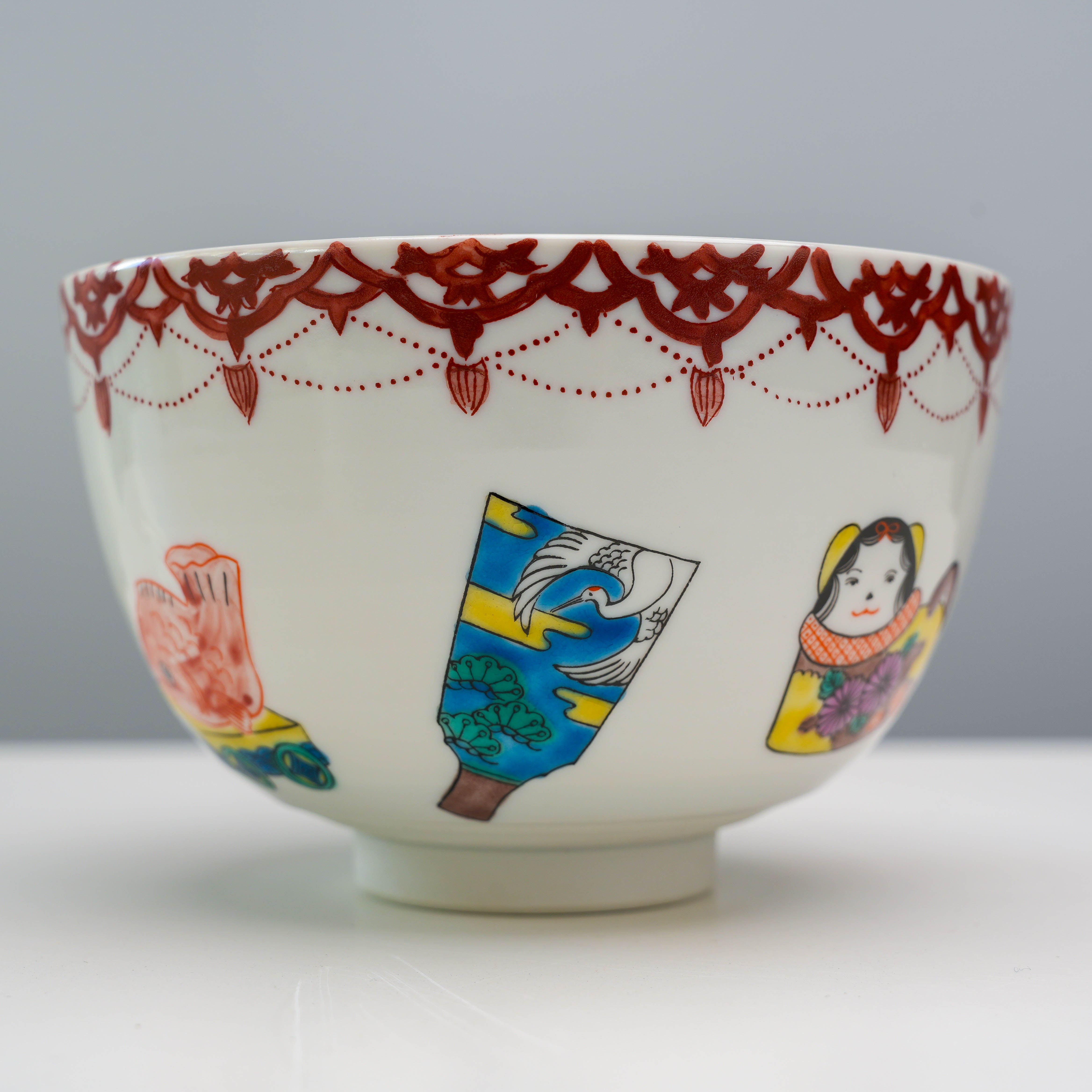Kutani Ware Japanese Folk Toys Matcha Bowl