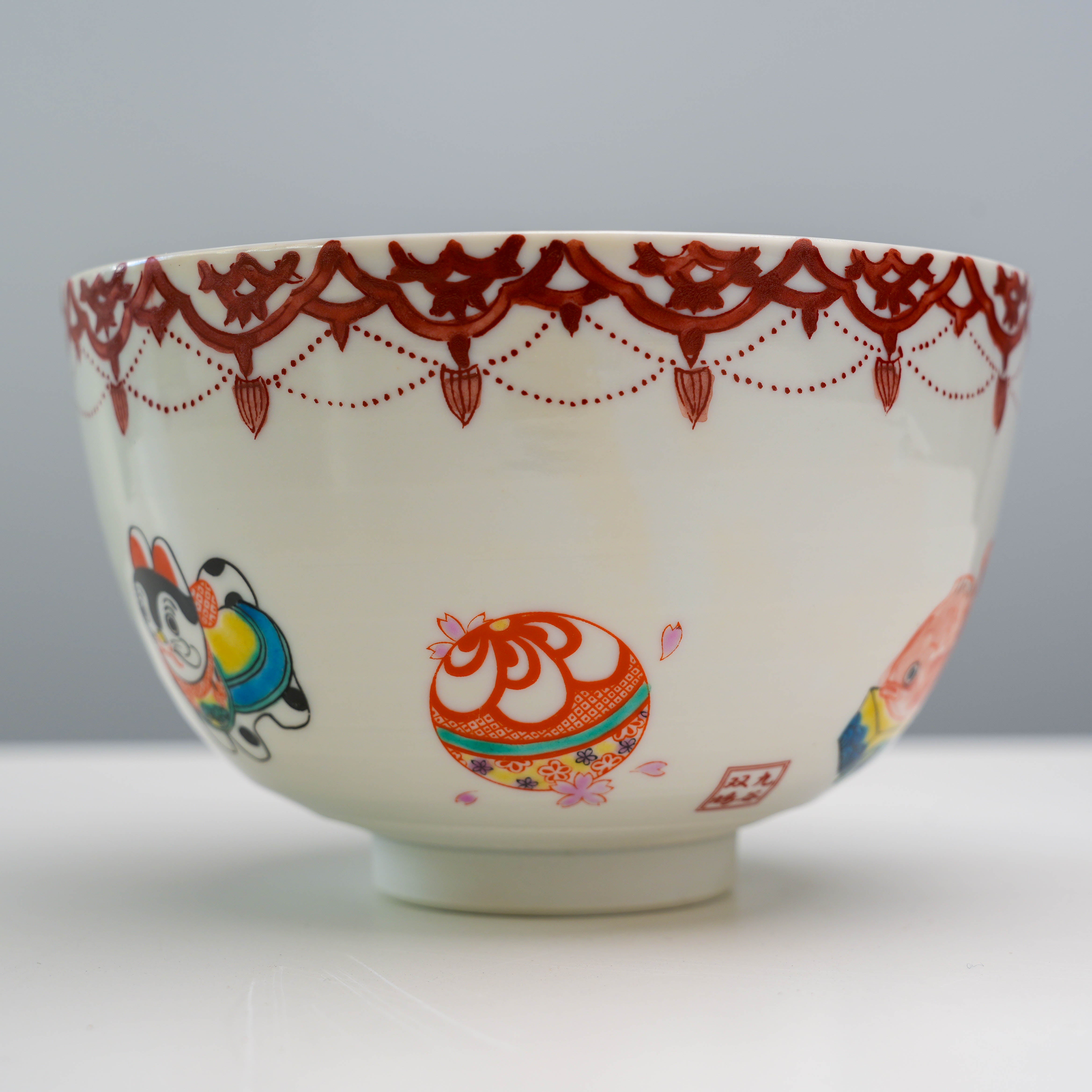 Kutani Ware Japanese Folk Toys Matcha Bowl