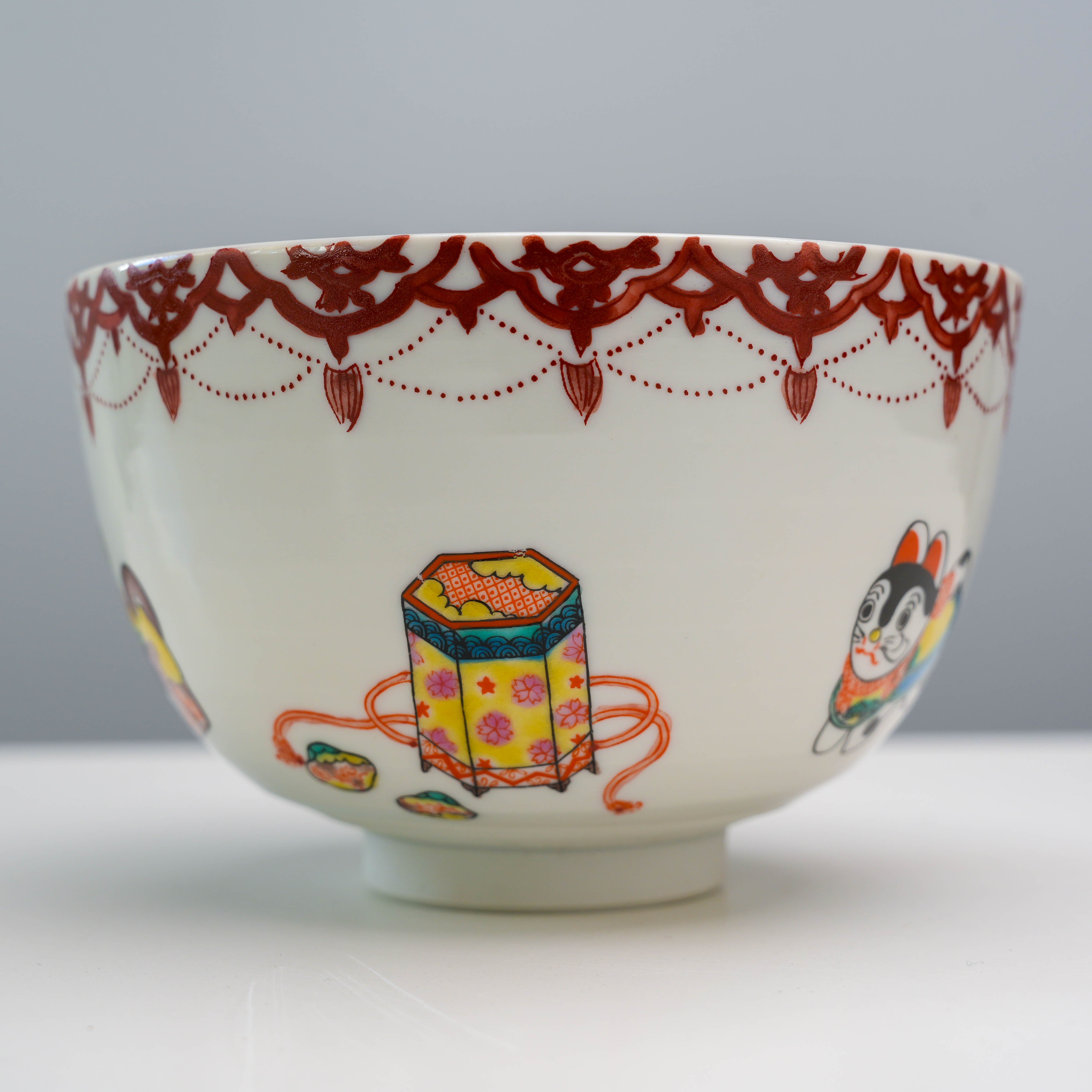 Kutani Ware Japanese Folk Toys Matcha Bowl