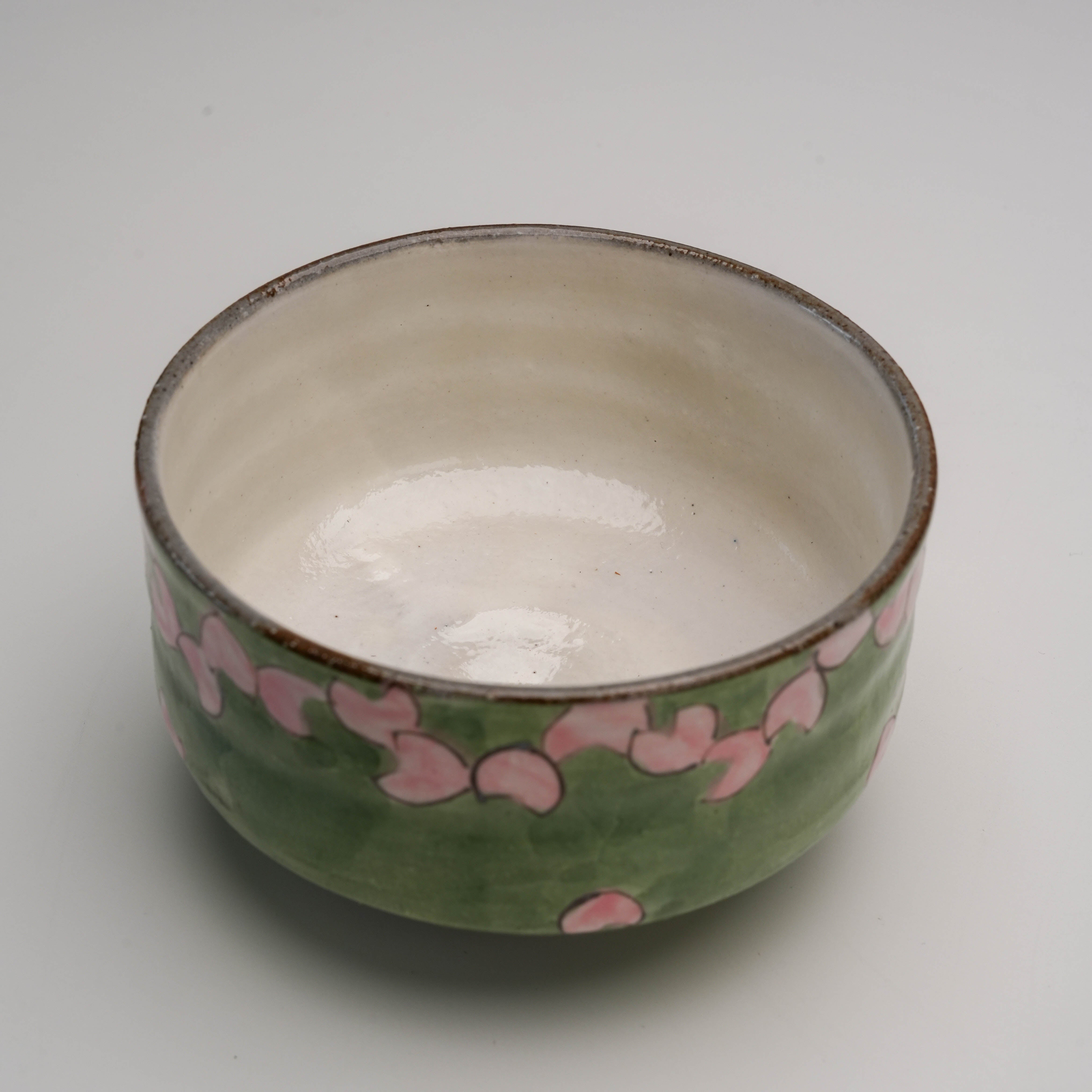 Interior view of Kutani Ware Matcha Bowl with smooth white glaze, ideal for serving matcha or as a decorative bowl in kitchen and dining settings.