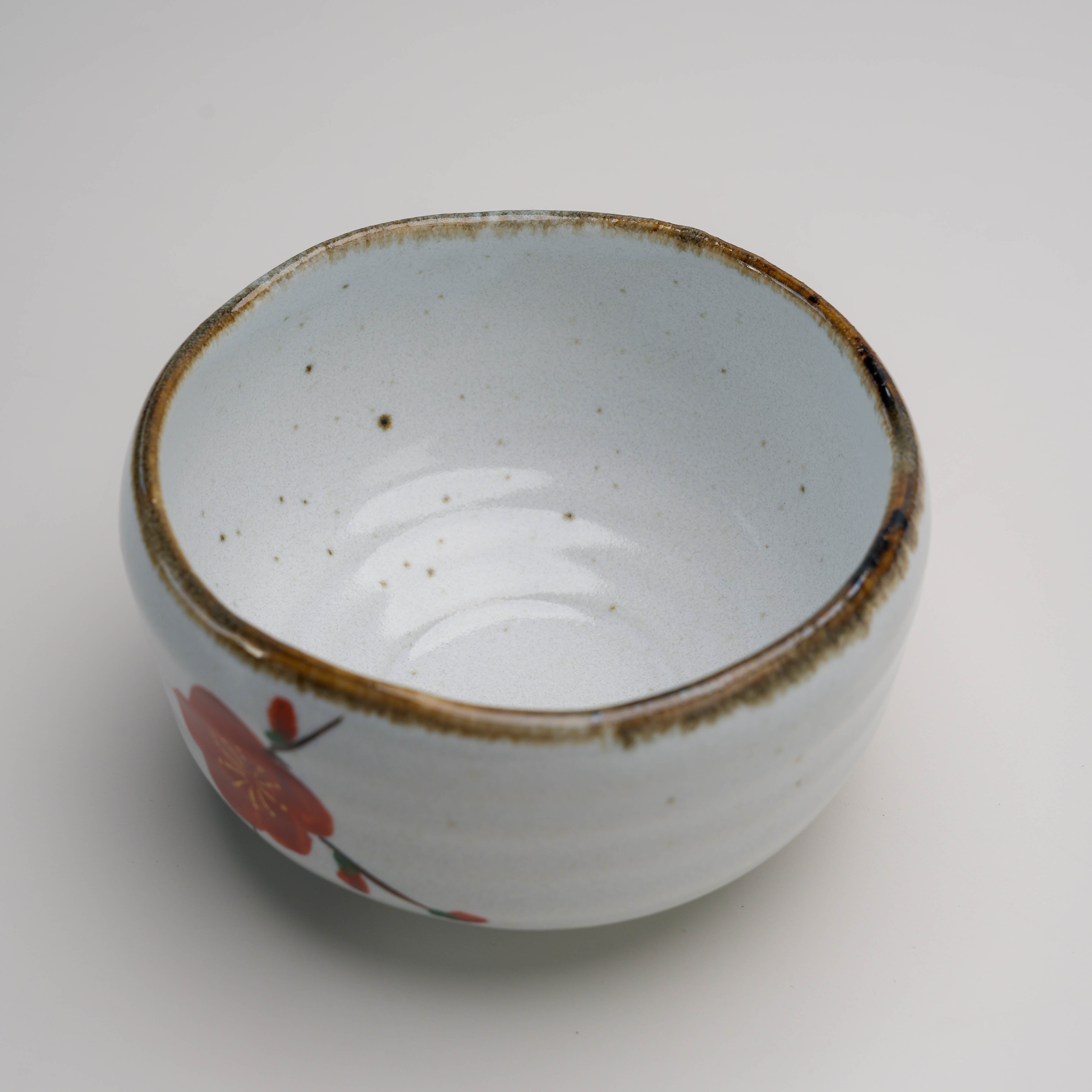 Mino Ware Red Plum Blossom Matcha Bowl