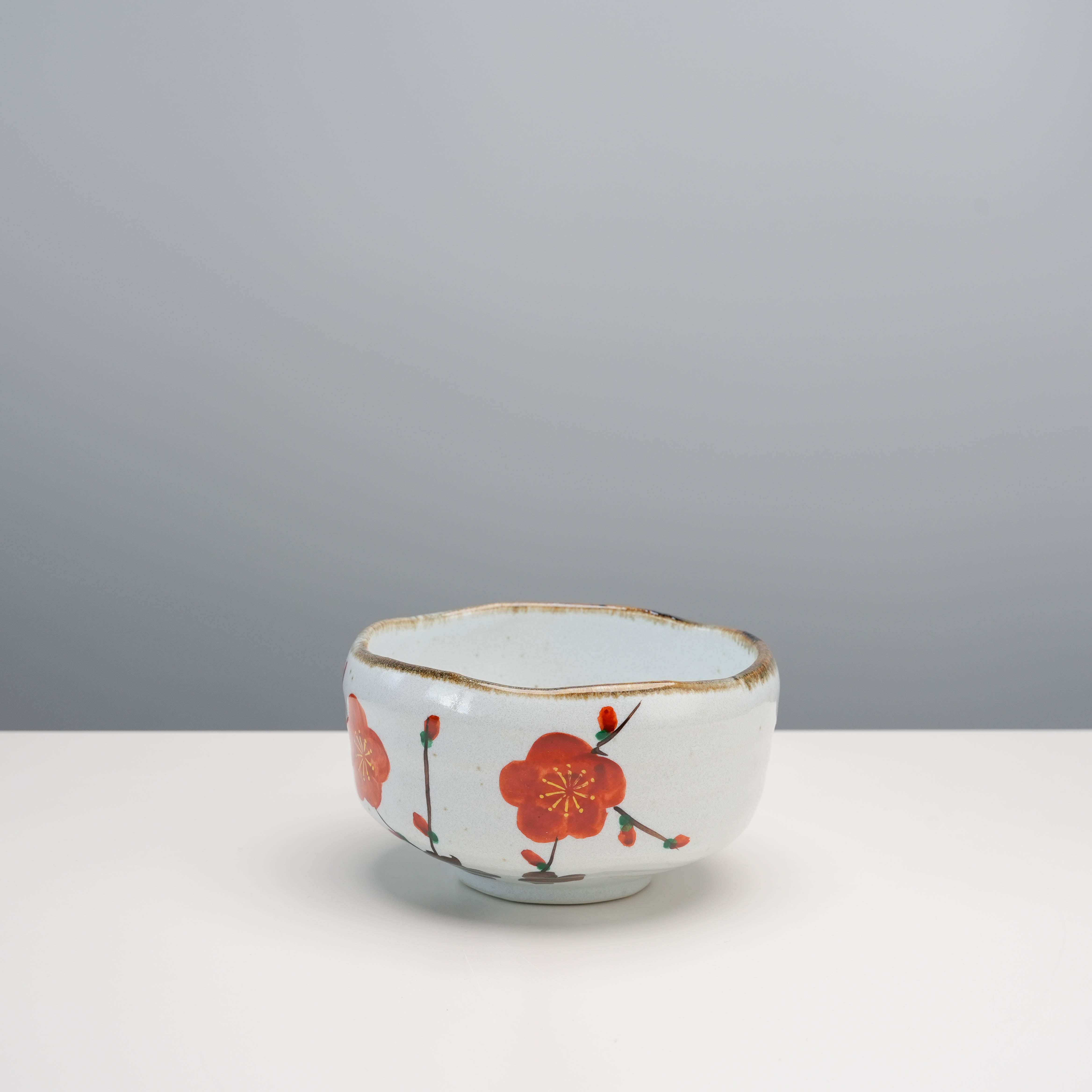 Mino Ware Red Plum Blossom Matcha Bowl