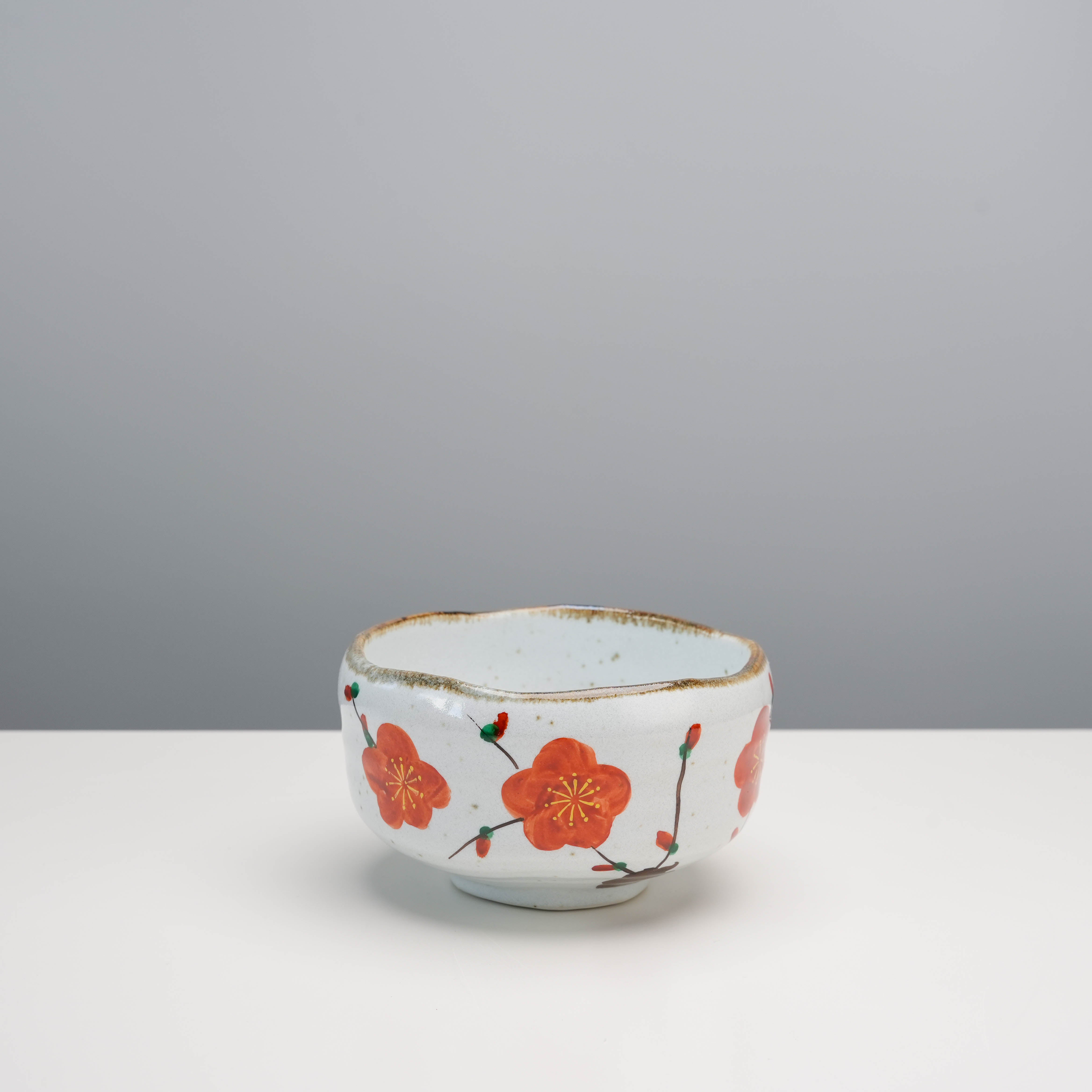 Mino Ware Red Plum Blossom Matcha Bowl