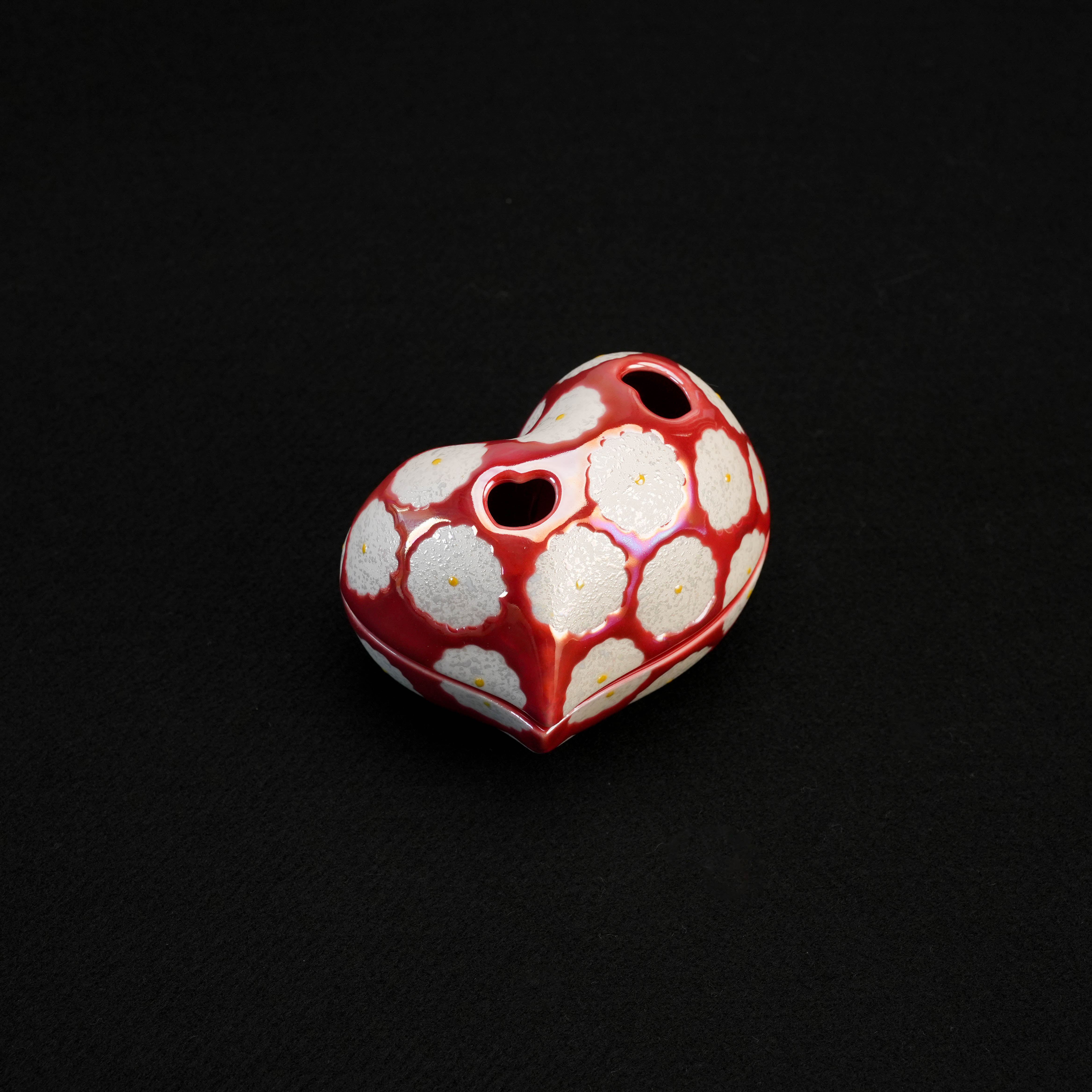 Arita Ware Nishiki Red Flower Pearl Glaze Incense Holder
