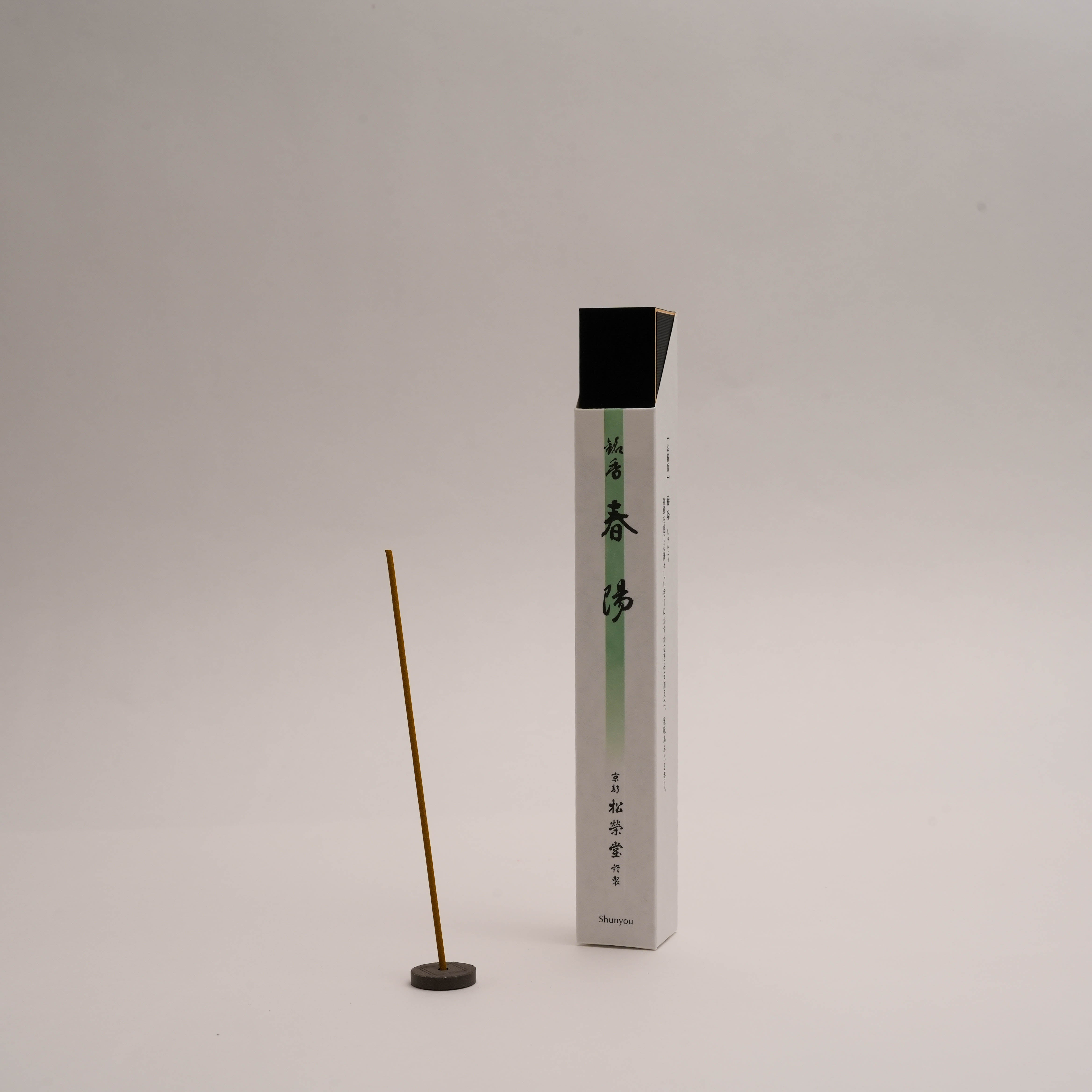 Shoyeido Premium Incense - Shunyou with incense stick and holder, ideal for home fragrance and meditation with agarwood and floral notes.