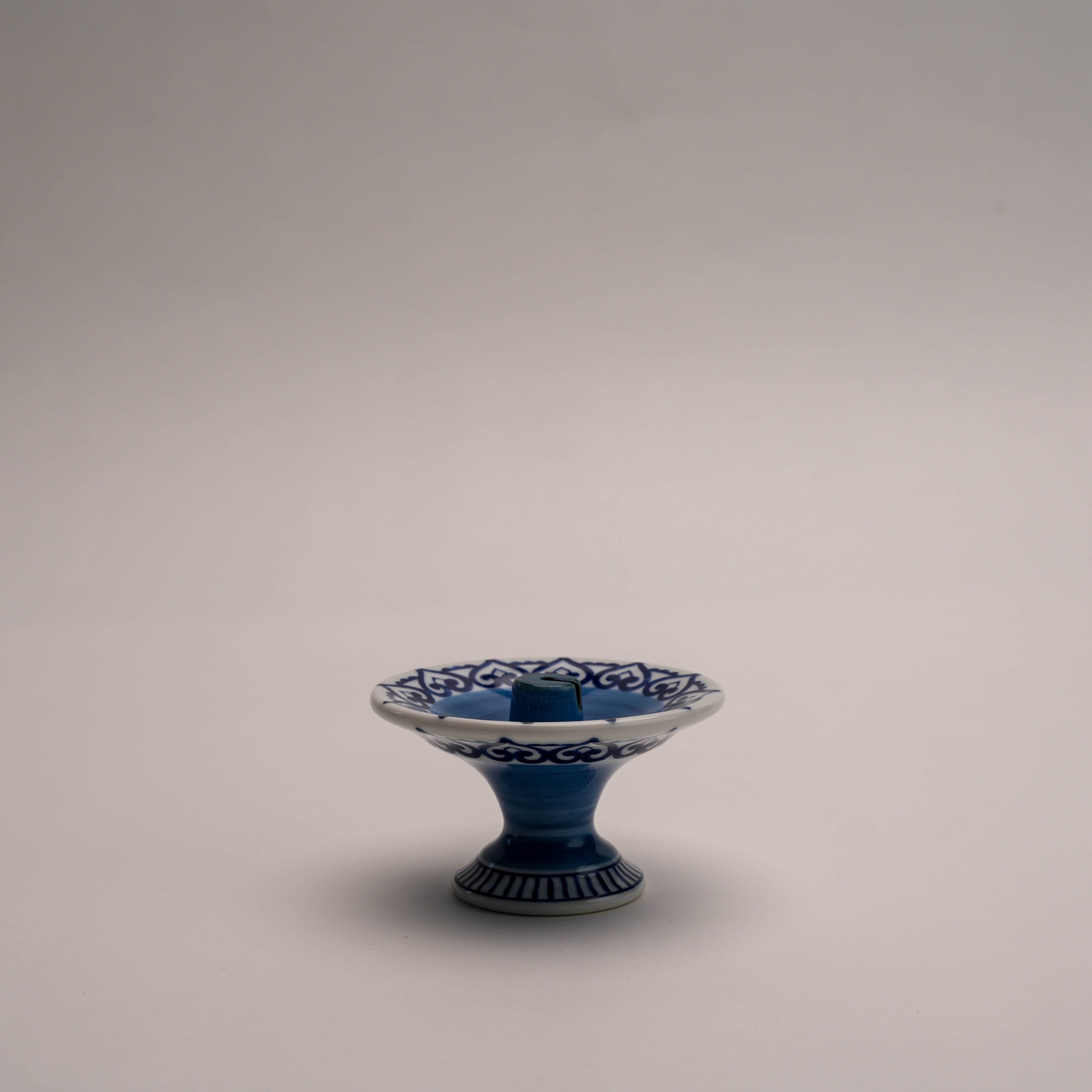 Arabesque Incense Burner - Versatile Use | Blue Design featuring a pedestal base and intricate blue pattern, ideal for home fragrance decor.