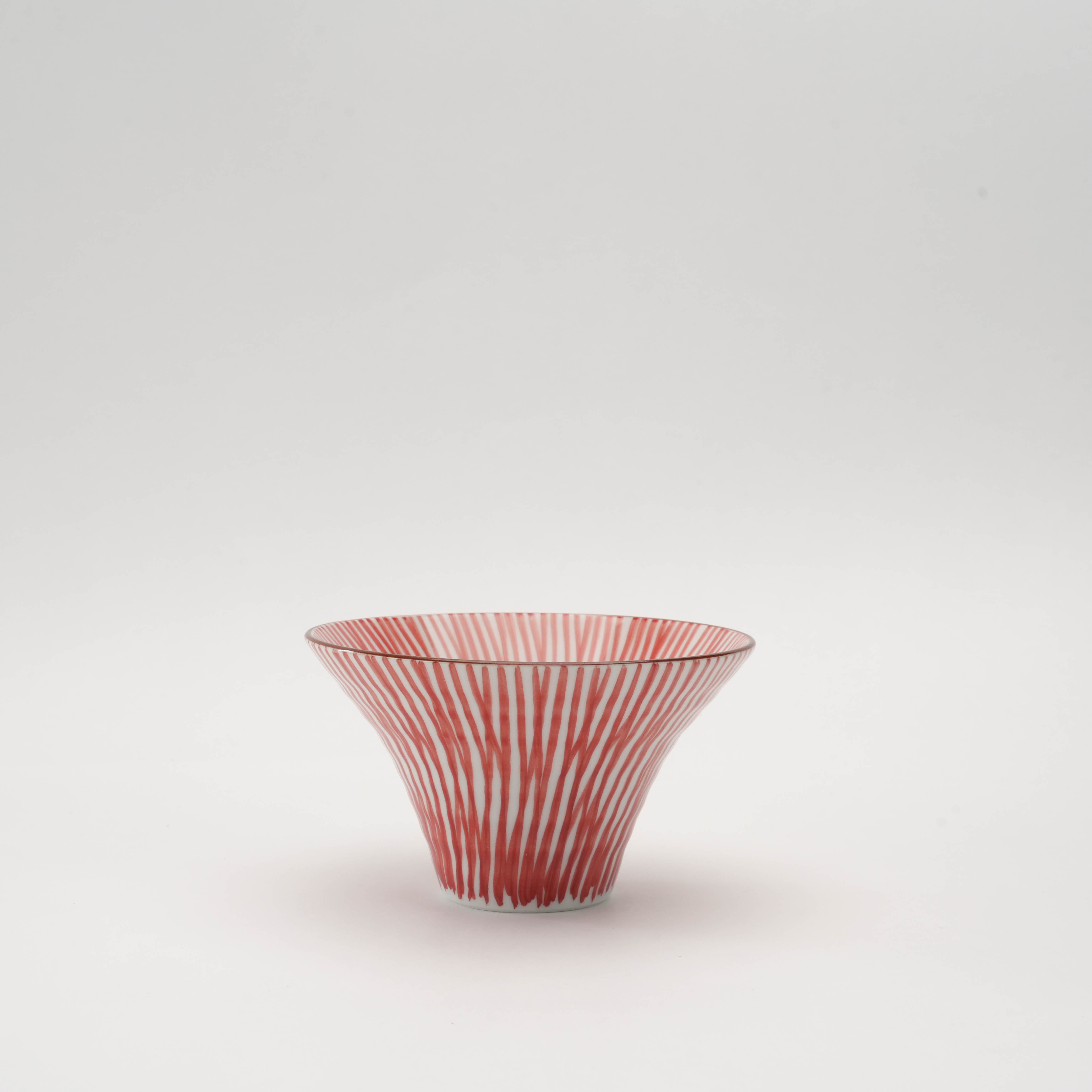 Arita Ware Flared Bowl - Small Bowl | 12cm Hand-Painted in red Tokusa brushstroke pattern, perfect for elegant table settings.
