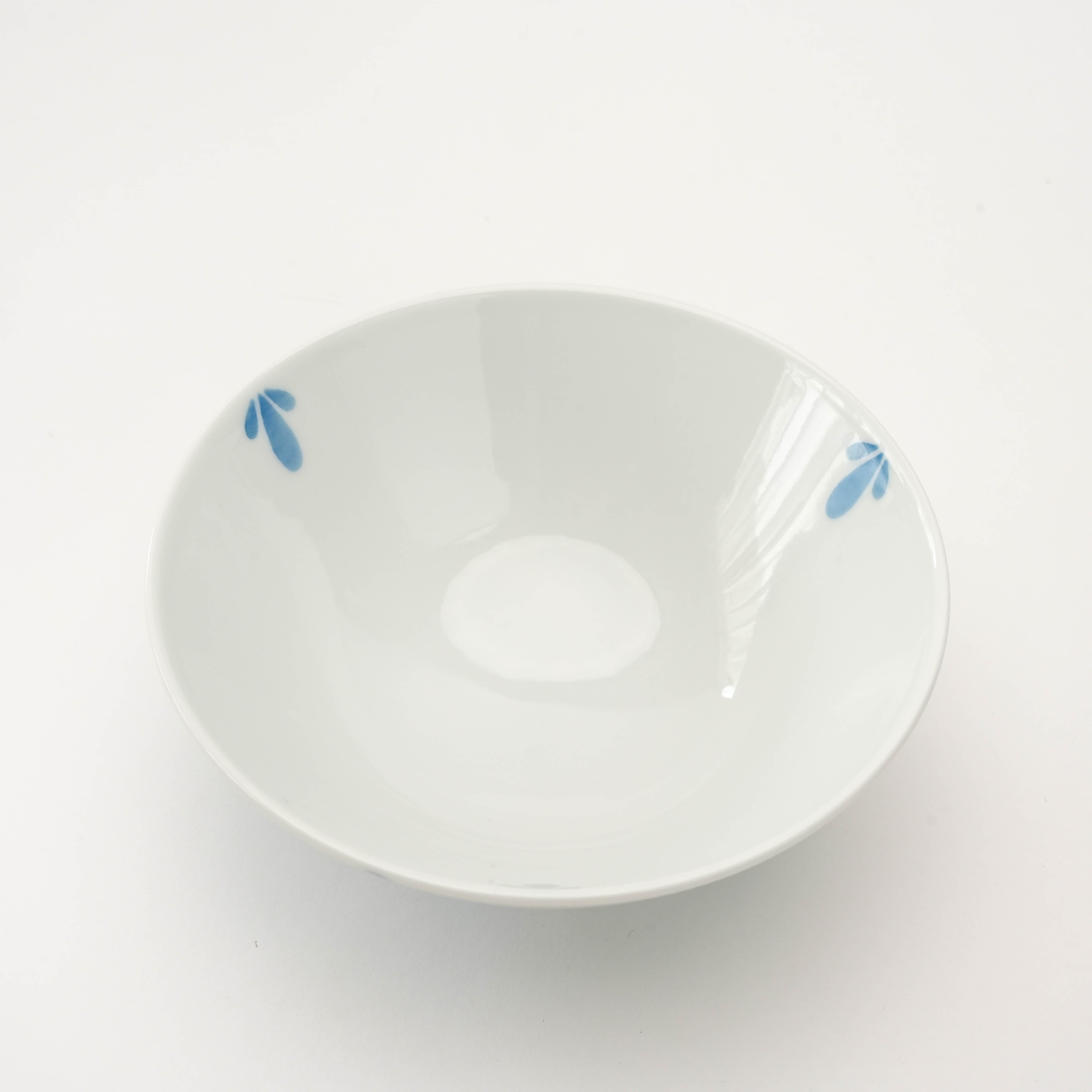 Top view of Arita Ware Rice Bowl - Sprout Design featuring minimal blue sprout accents inside the bowl, ideal for rice or side servings.