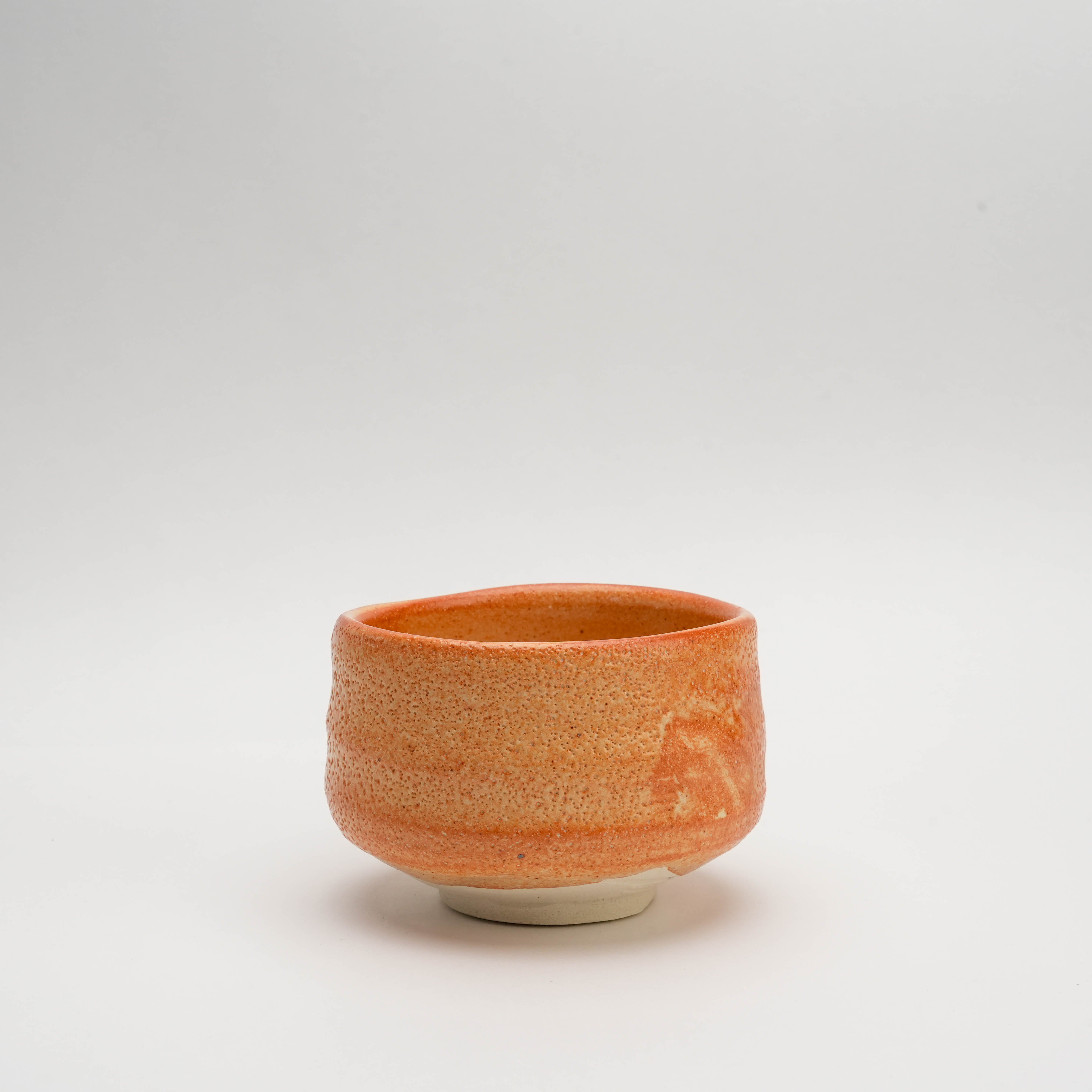 Minoyaki Matcha Bowl - Persimmon Glaze with rustic orange tones and textured finish, perfect for tea ceremony use in kitchen and dining settings.