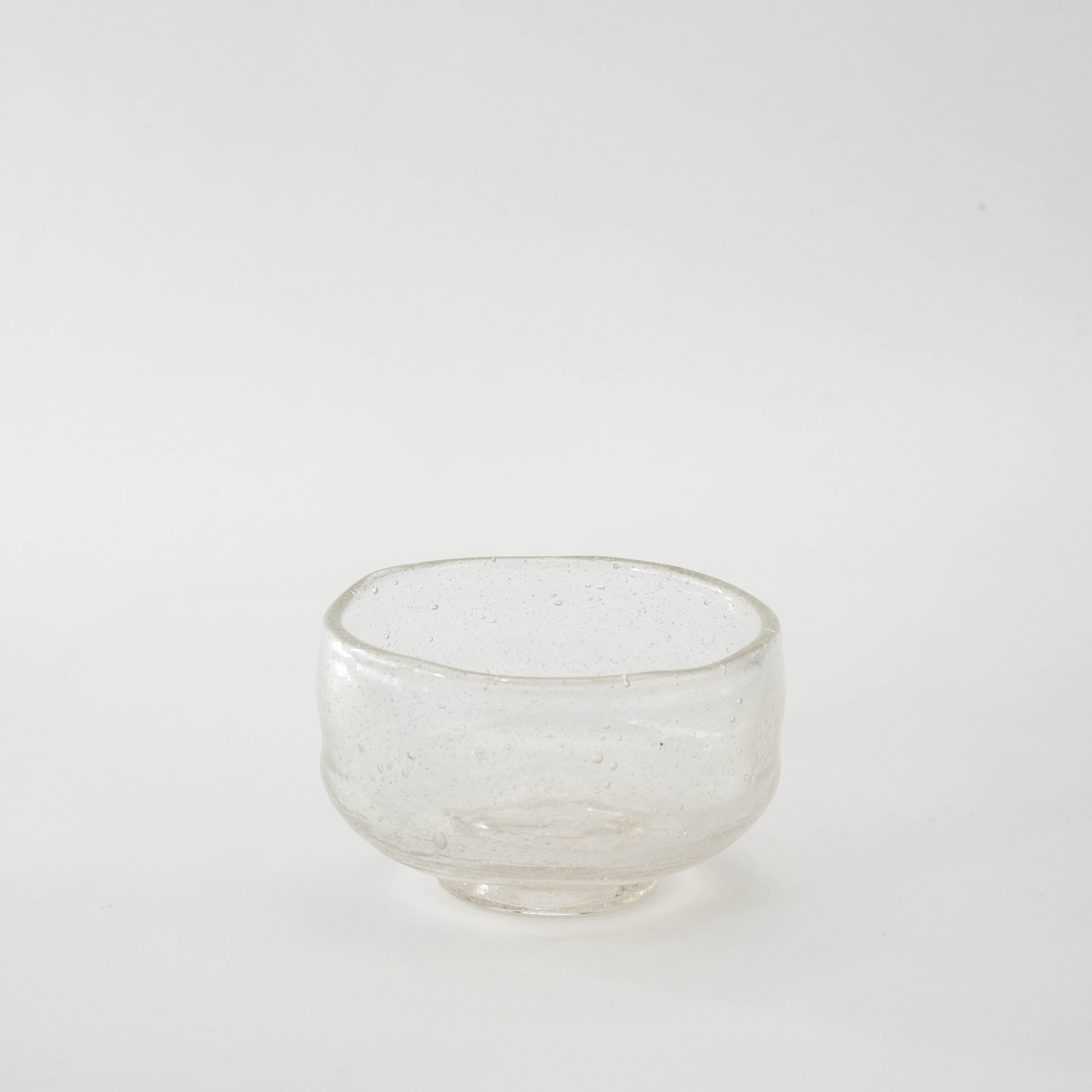 Blown Glass Matcha Bowl - Artisan Glass Matcha Bowl with organic shape and air bubble texture, ideal for traditional tea rituals.