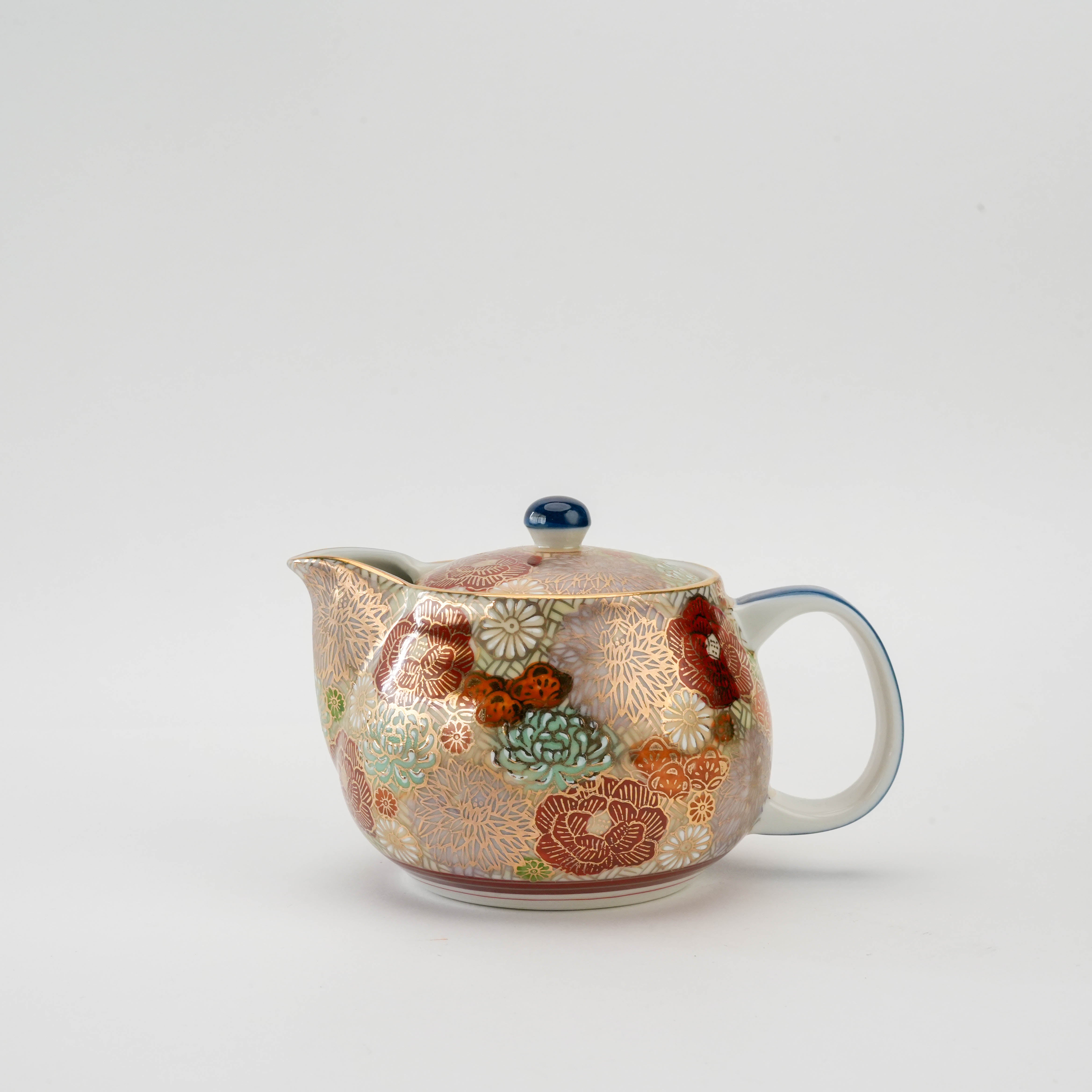Kutani Teapot - Floral Harmony 360ml with hand-painted multicolor blossoms and a glossy finish, ideal for elegant tea service.