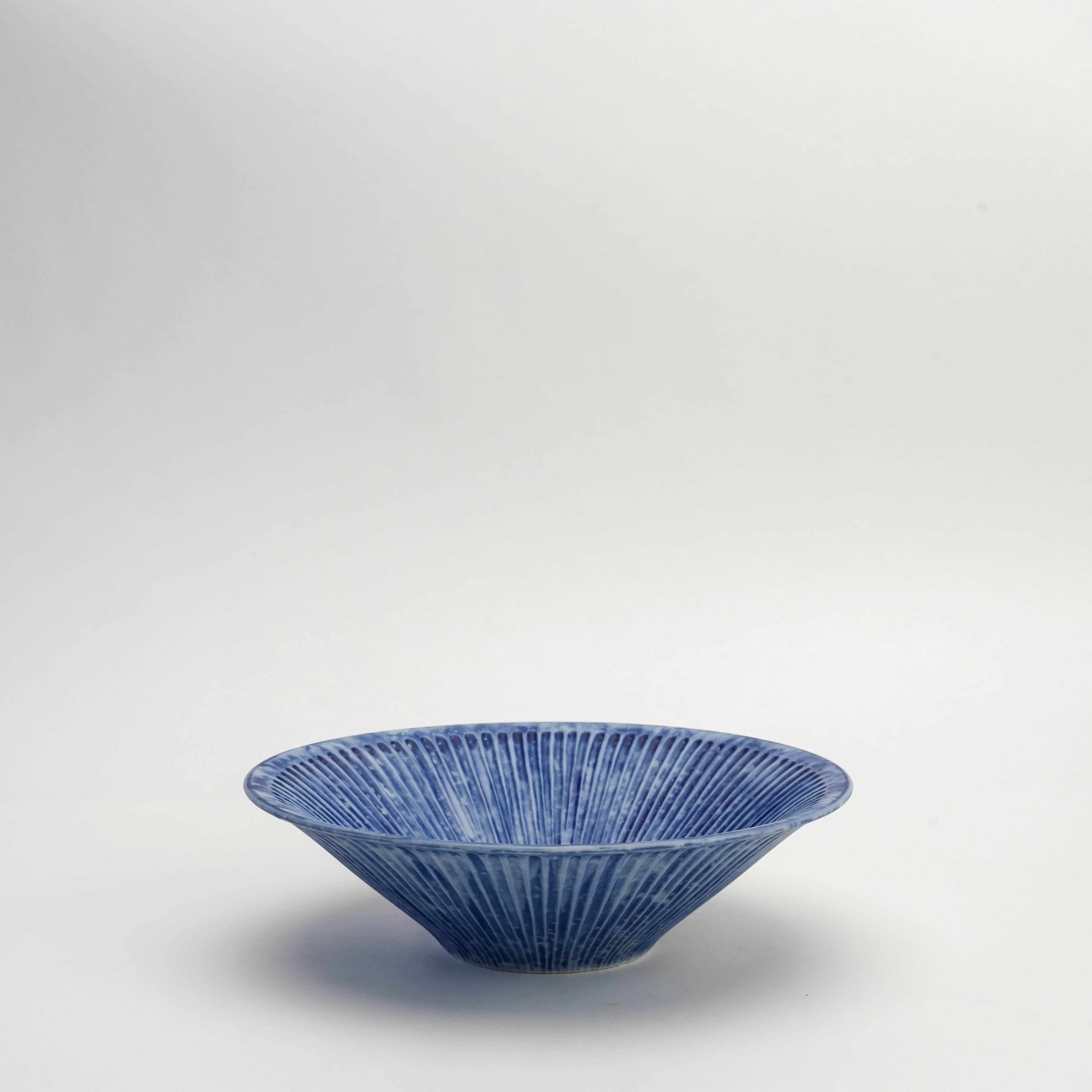 Mino Ware Indigo Bowl - Japanese Bowl | Handmade Shinogi with deep fluted carving, ideal for serving side dishes or desserts.