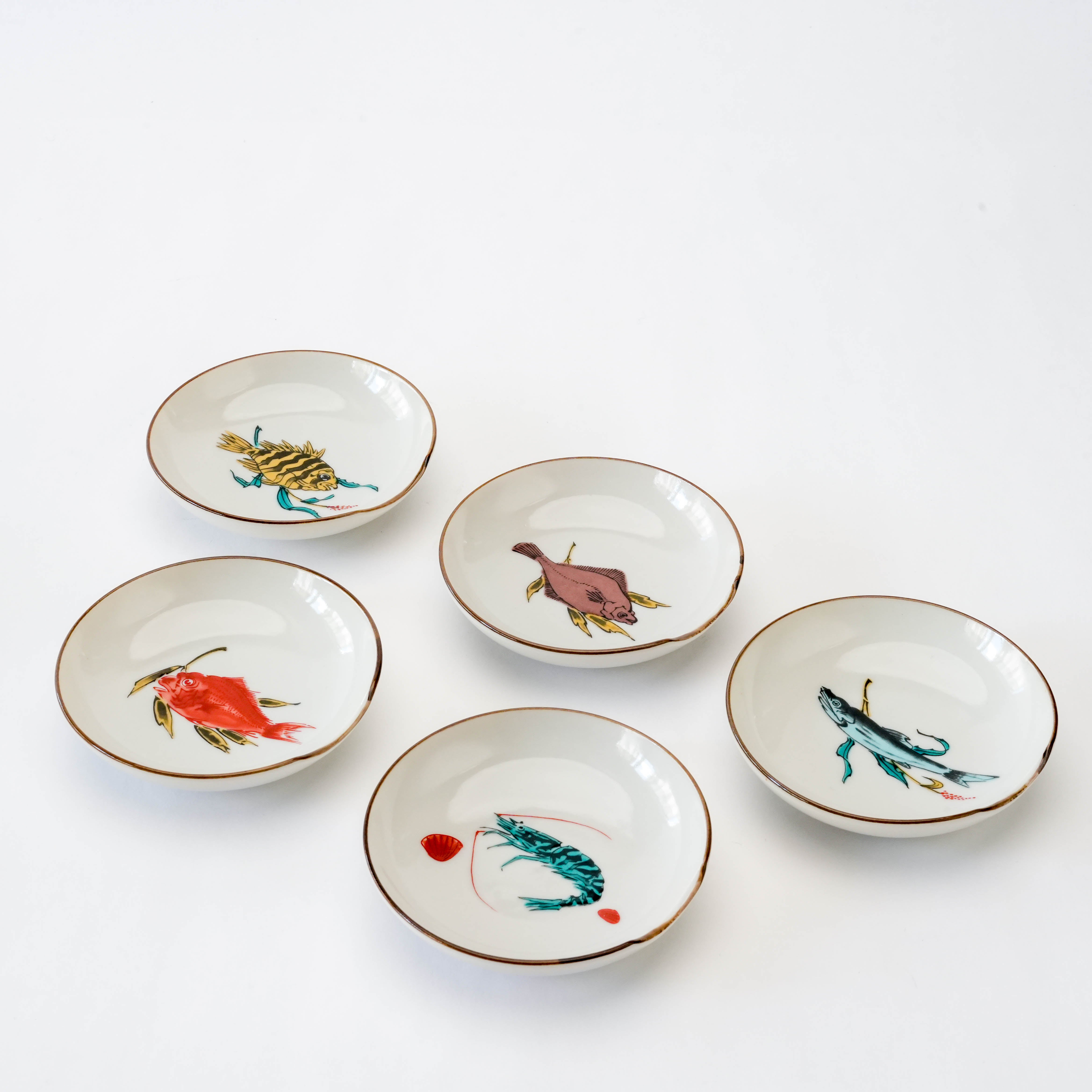 Kutani Ware Fish Motif Small Plate Set of 5