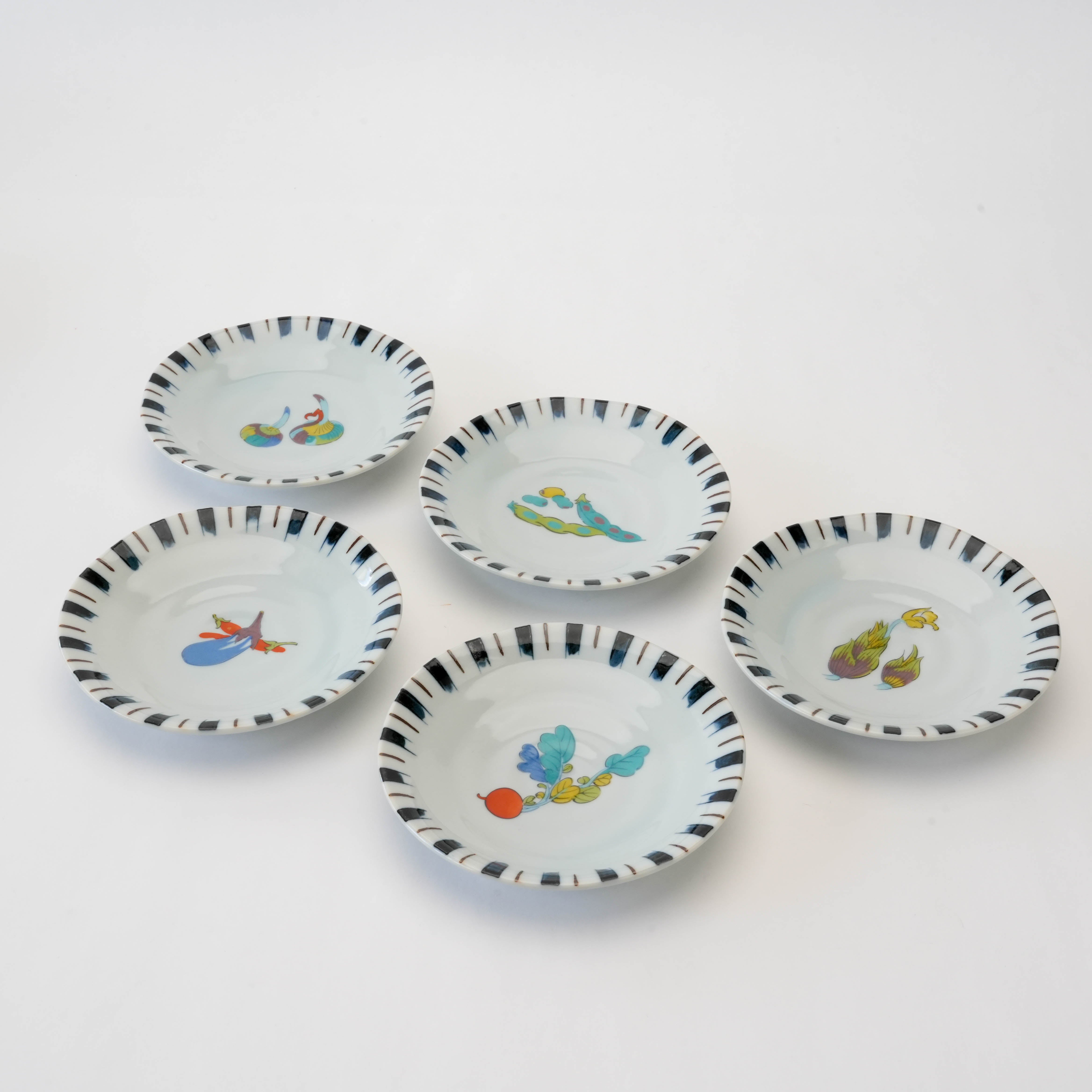 Kutani Ware Vegetable Motif Small Plate Set of 5