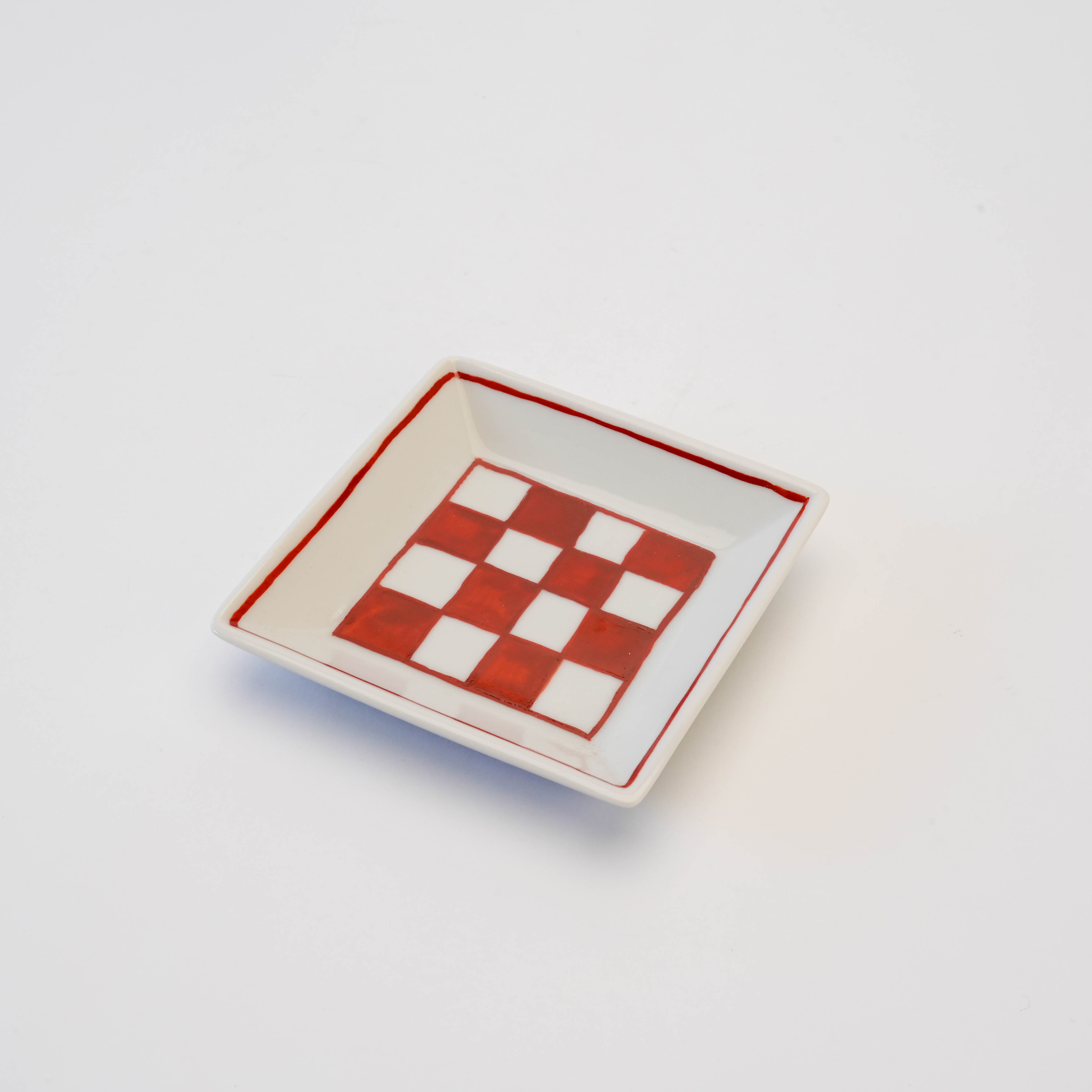 Kutani Ware Red Checkered Pattern Small Plate