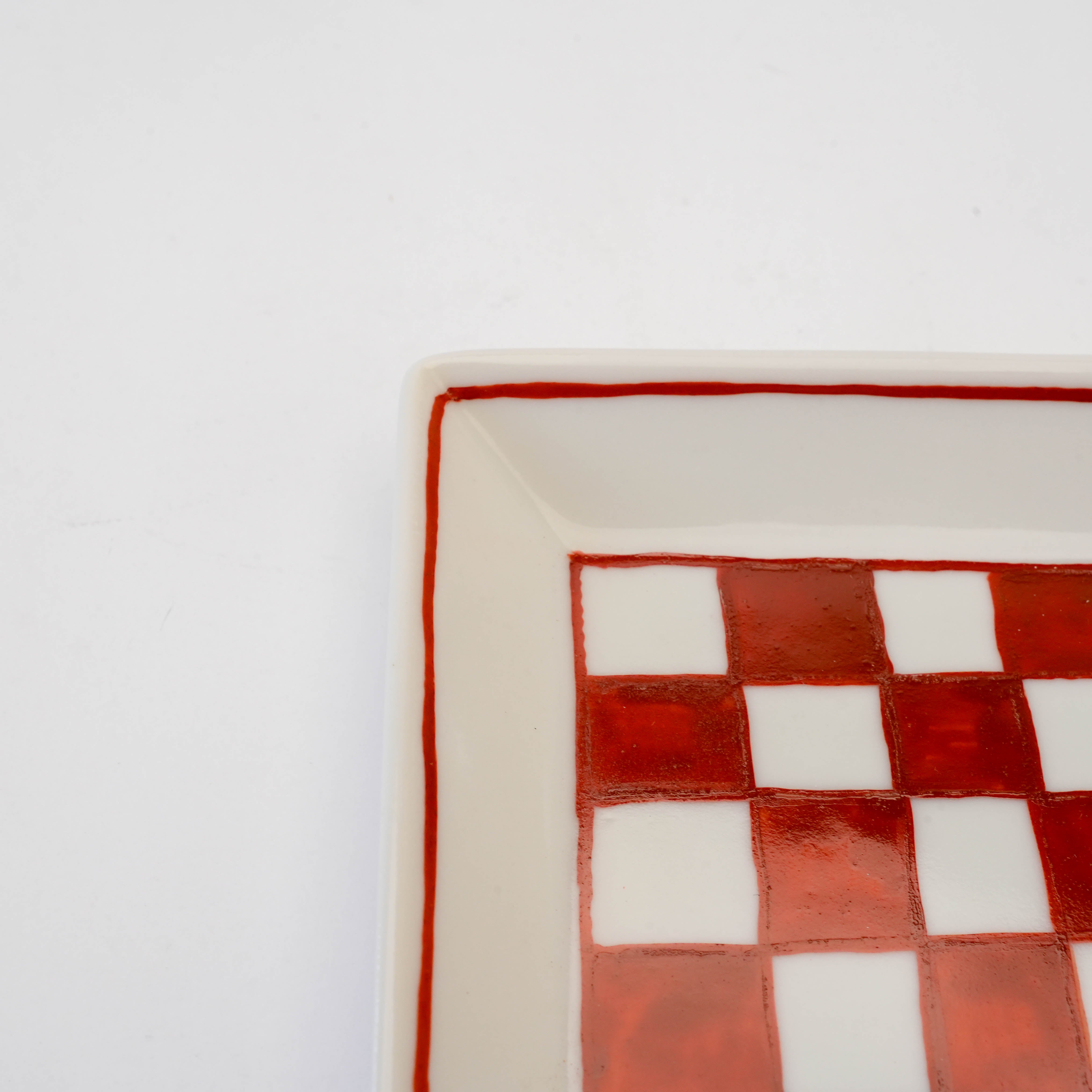 Kutani Ware Red Checkered Pattern Small Plate