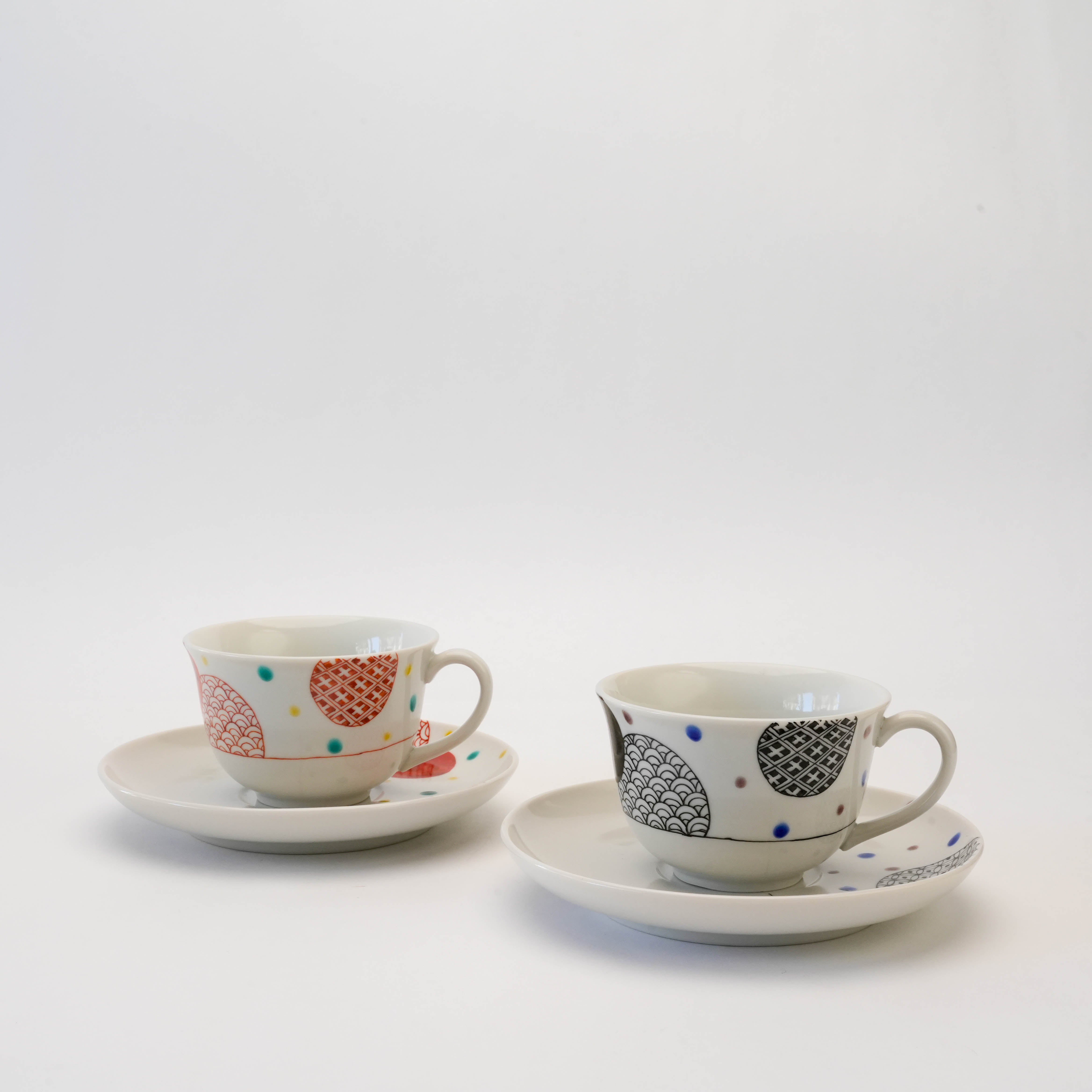 Kutani Ware Coffee Cup & Saucer Pair – Maru Komon Pattern