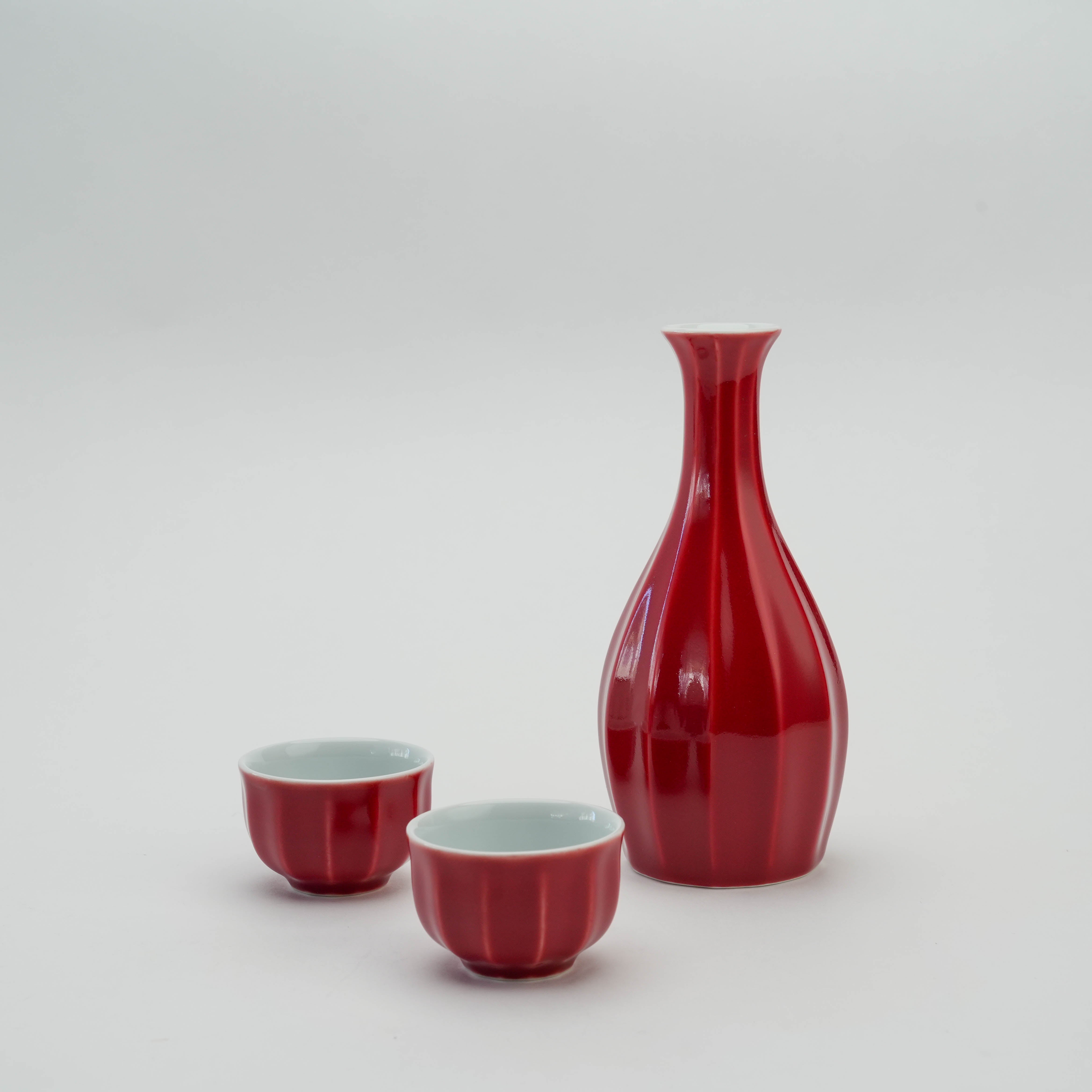 Arita Ware Red Glazed Faceted Sake Set