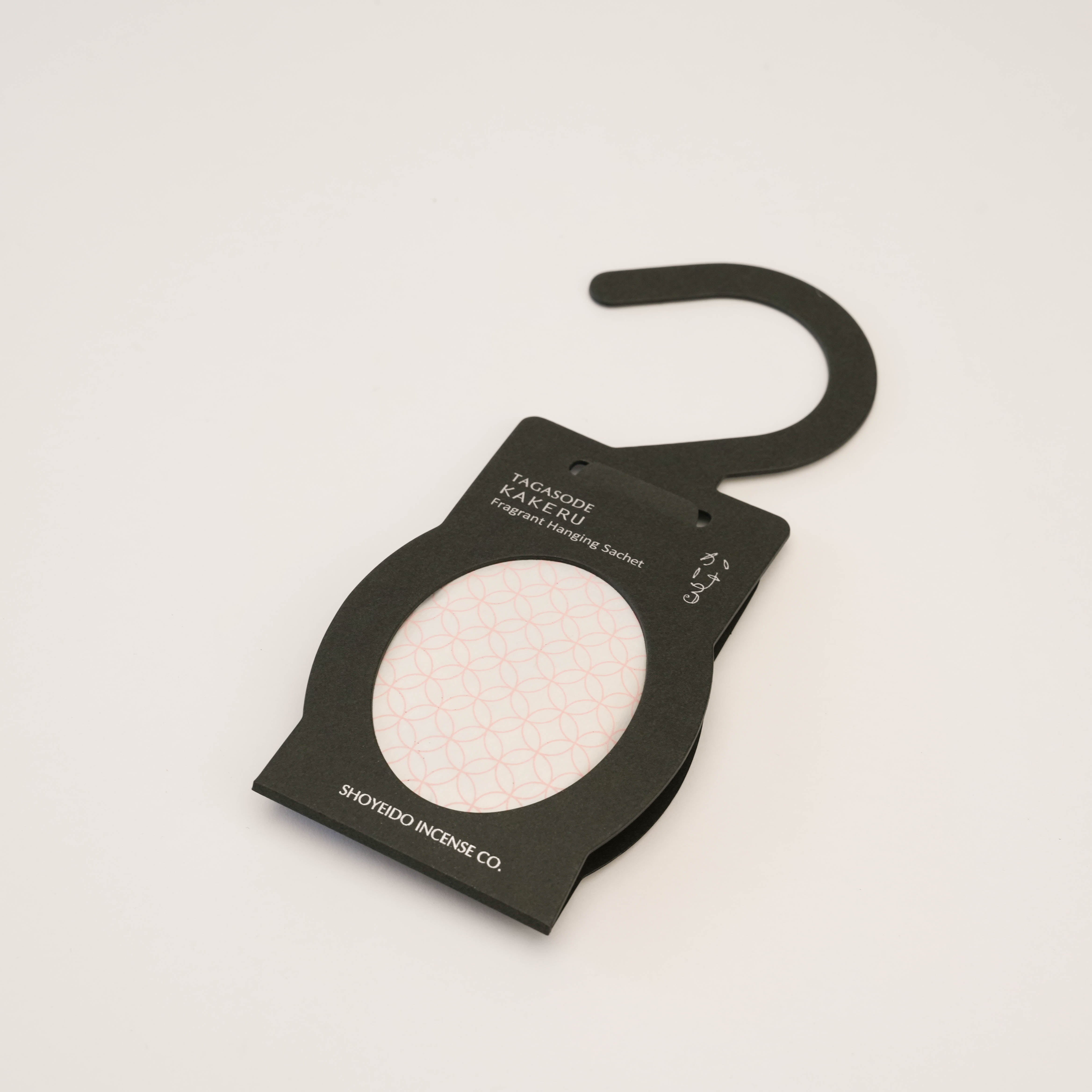 Black Shoyeido Sachet with soft pink pattern, perfect for adding herbal and floral aroma to wardrobes or drawers.