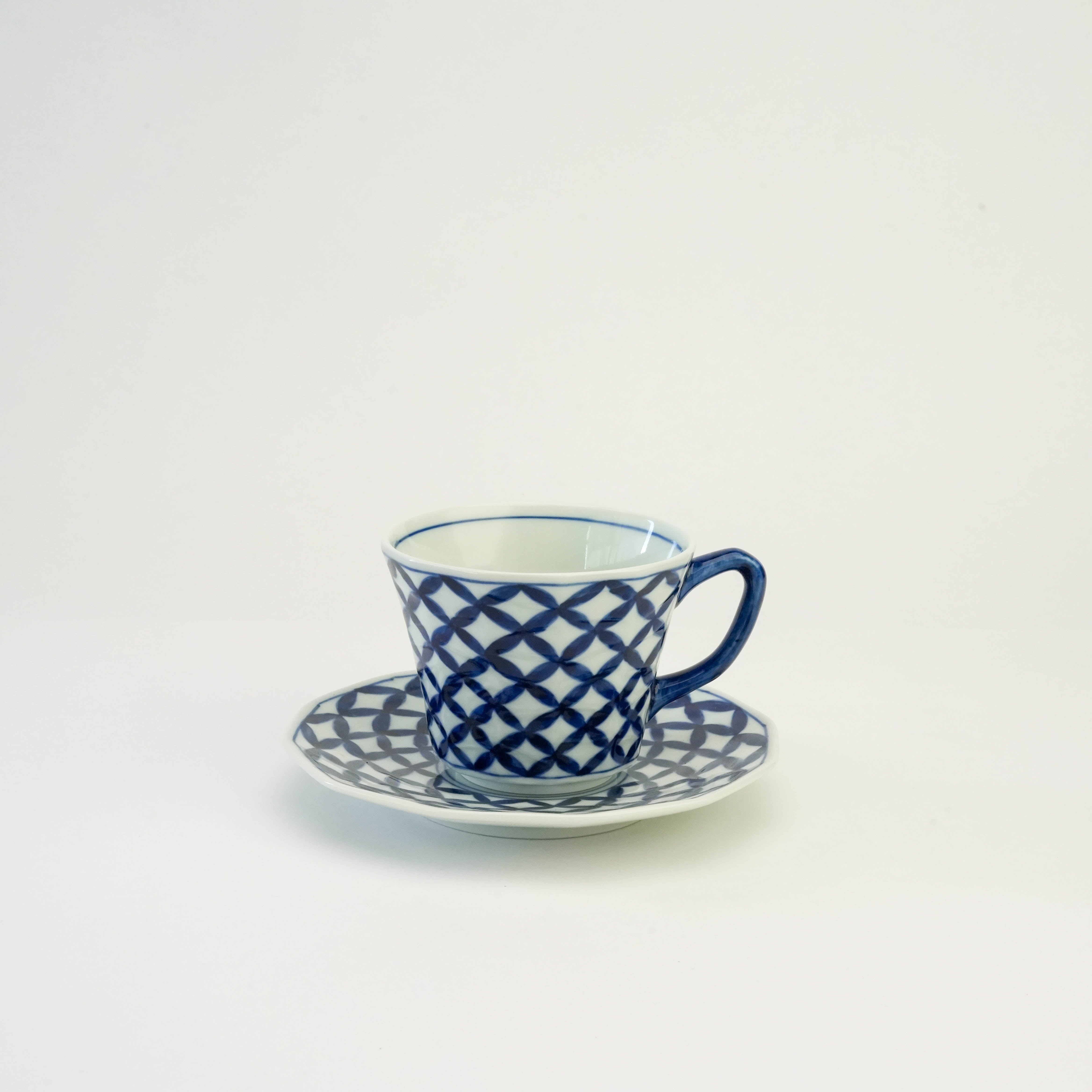 Arita Ware Indigo Shippo-Pattern Coffee Cup & Saucer