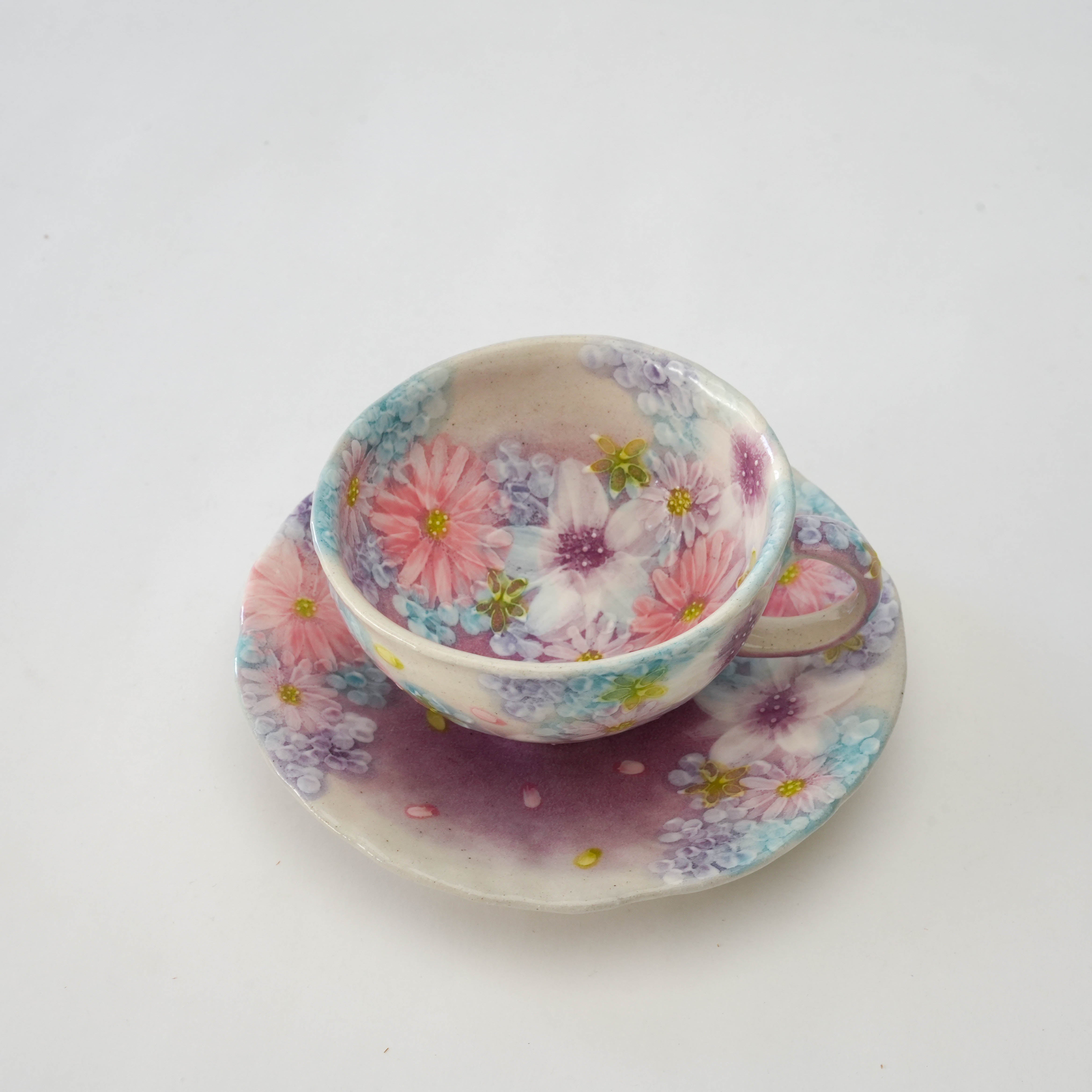Seto Ware Shikisai Floral Coffee Cup & Saucer