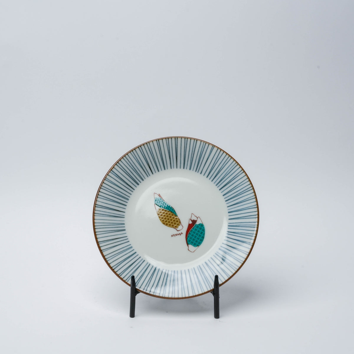 Kutani Ware Blue Rim Mountain Harvest Small Plate Set of 5