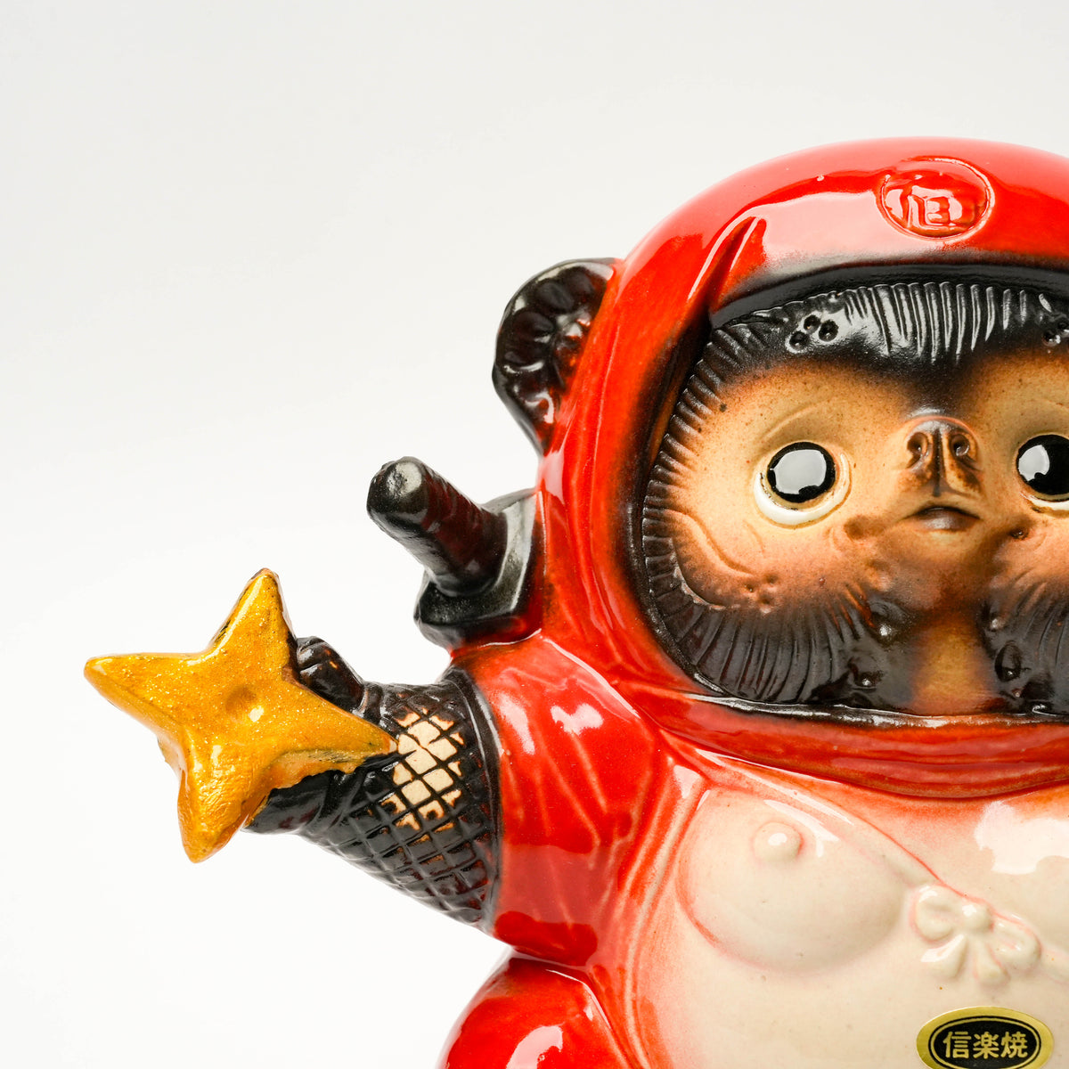 Shigaraki Ware Red Ninja Lucky Tanuki Raccoon Dog Ornament