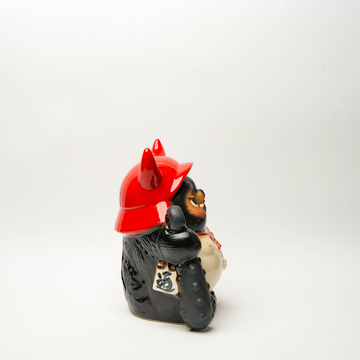 Shigaraki Ware Red Helmet Lucky Tanuki Raccoon Dog Ornament